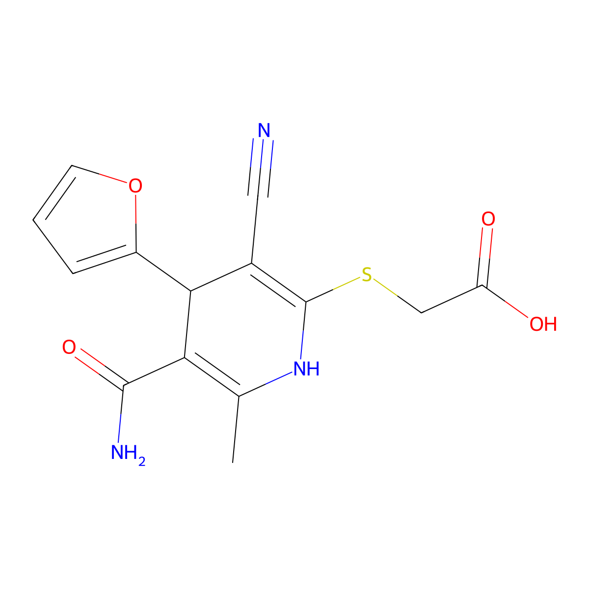 2-{[5-Carbamoyl-3-cyano-4-(furan-2-yl)-6-methyl-1,4-dihydropyridin-2-yl]sulfanyl}acetic acid molecular structure, CAS 851175-97-8