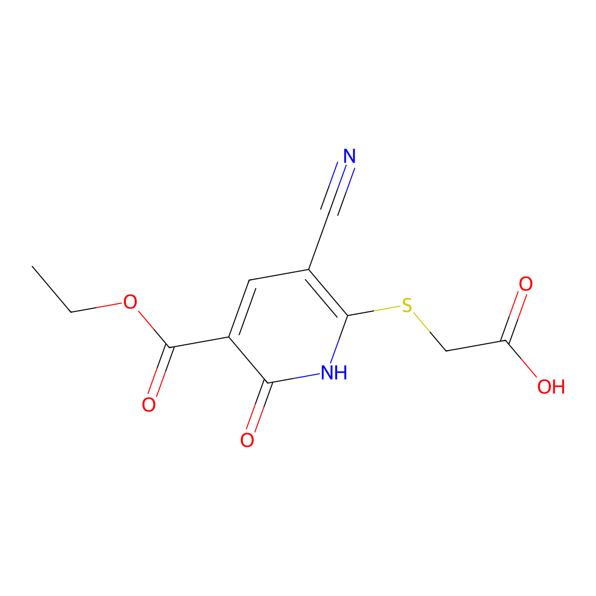 3-Ethyl 6-((carboxymethyl)thio)-5-cyano-1,2-dihydro-2-oxo-3-pyridinecarboxylate molecular structure, CAS 851175-99-0