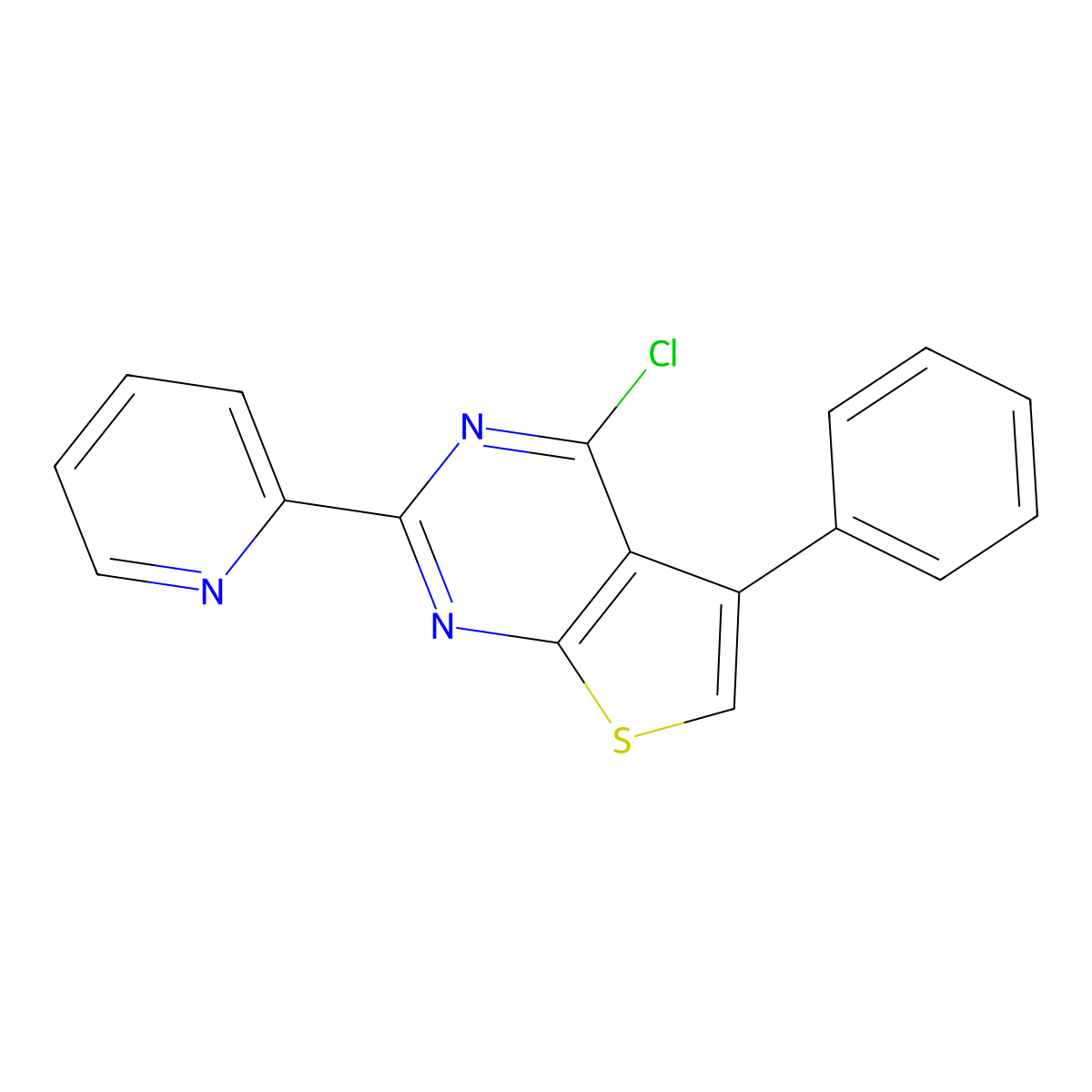 2-(4-Chloro-5-phenylthieno(2,3-d)pyrimidin-2-yl)pyridine molecular structure, CAS 851176-08-4