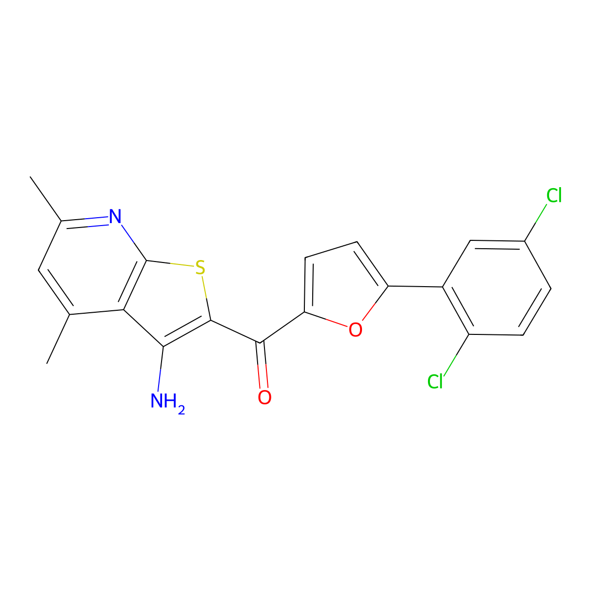 2-[5-(2,5-Dichlorophenyl)furan-2-carbonyl]-4,6-dimethylthieno[2,3-b]pyridin-3-amine molecular structure, CAS 851176-24-4