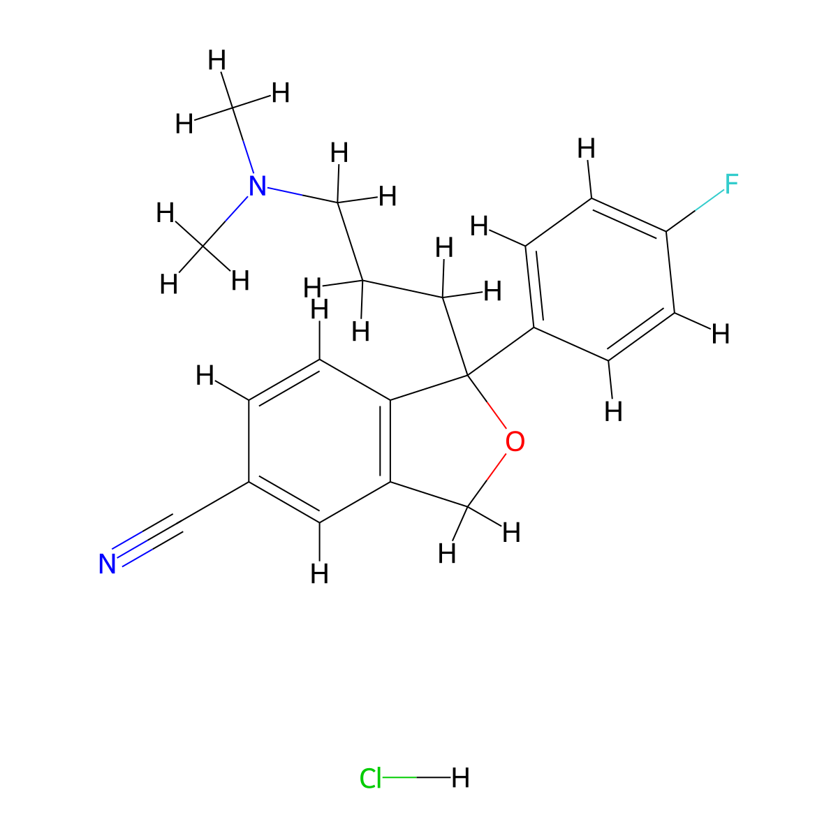 Citalopram hydrochloride molecular structure, CAS 85118-27-0