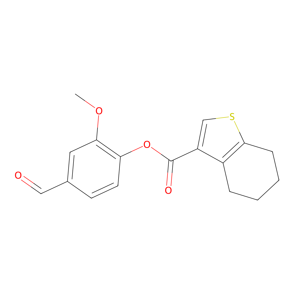 4-Formyl-2-methoxyphenyl 4,5,6,7-tetrahydrobenzo[b]thiophene-3-carboxylate molecular structure, CAS 851207-58-4