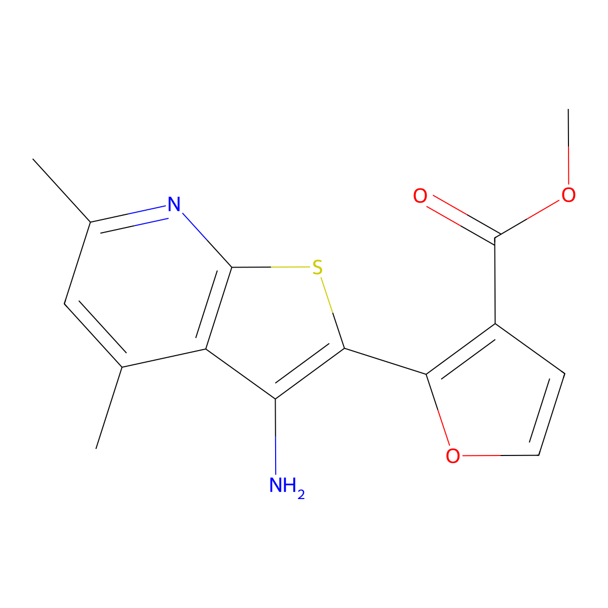 Methyl 2-(3-amino-4,6-dimethylthieno[2,3-b]pyridin-2-yl)furan-3-carboxylate molecular structure, CAS 851207-63-1