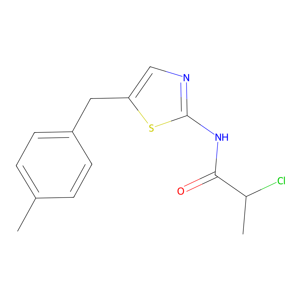 2-chloro-N-[5-(4-methylbenzyl)-1,3-thiazol-2-yl]propanamide molecular structure, CAS 851207-64-2
