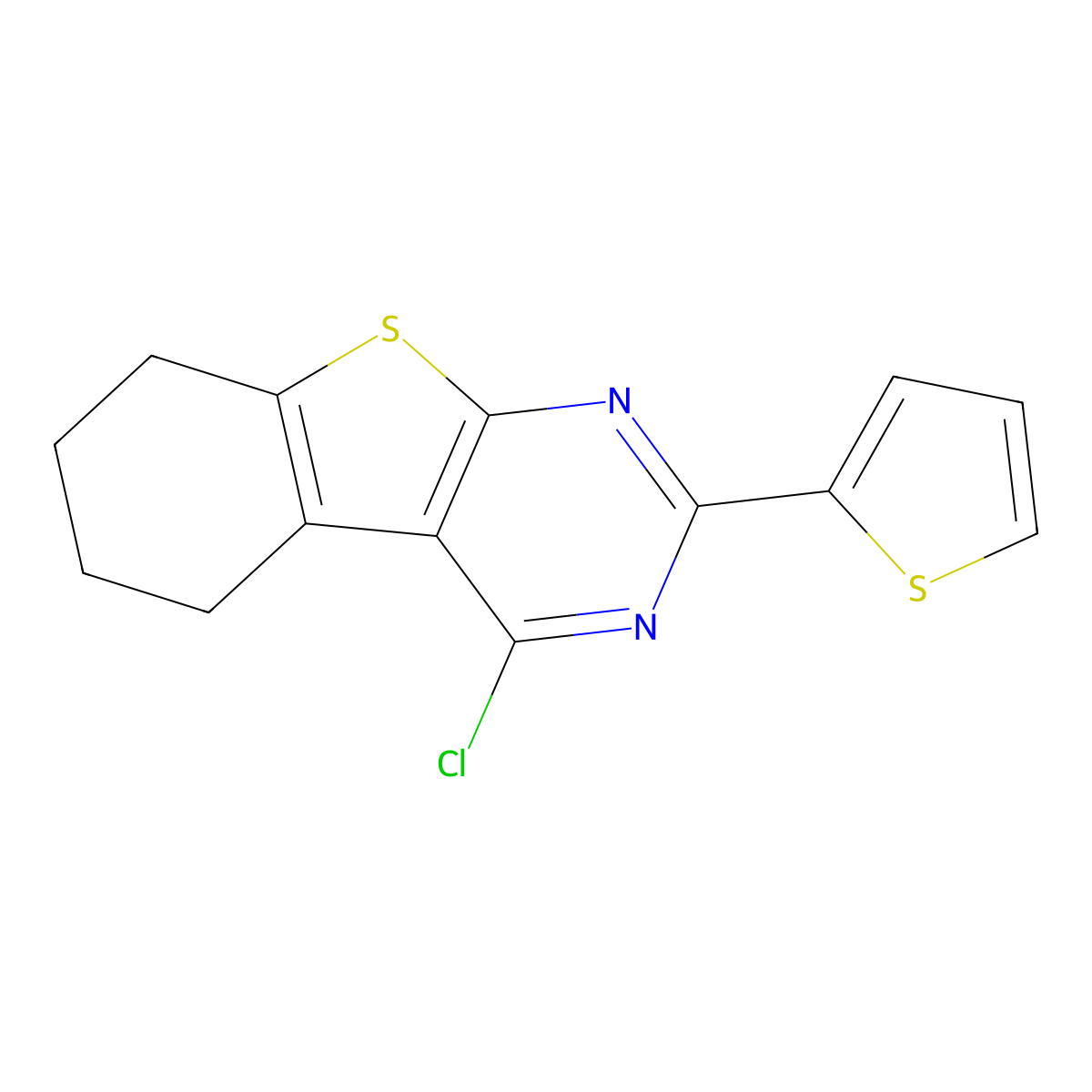 3-Chloro-5-(thiophen-2-yl)-8-thia-4,6-diazatricyclo[7.4.0.0,2,7]trideca-1(9),2,4,6-tetraene molecular structure, CAS 851207-81-3