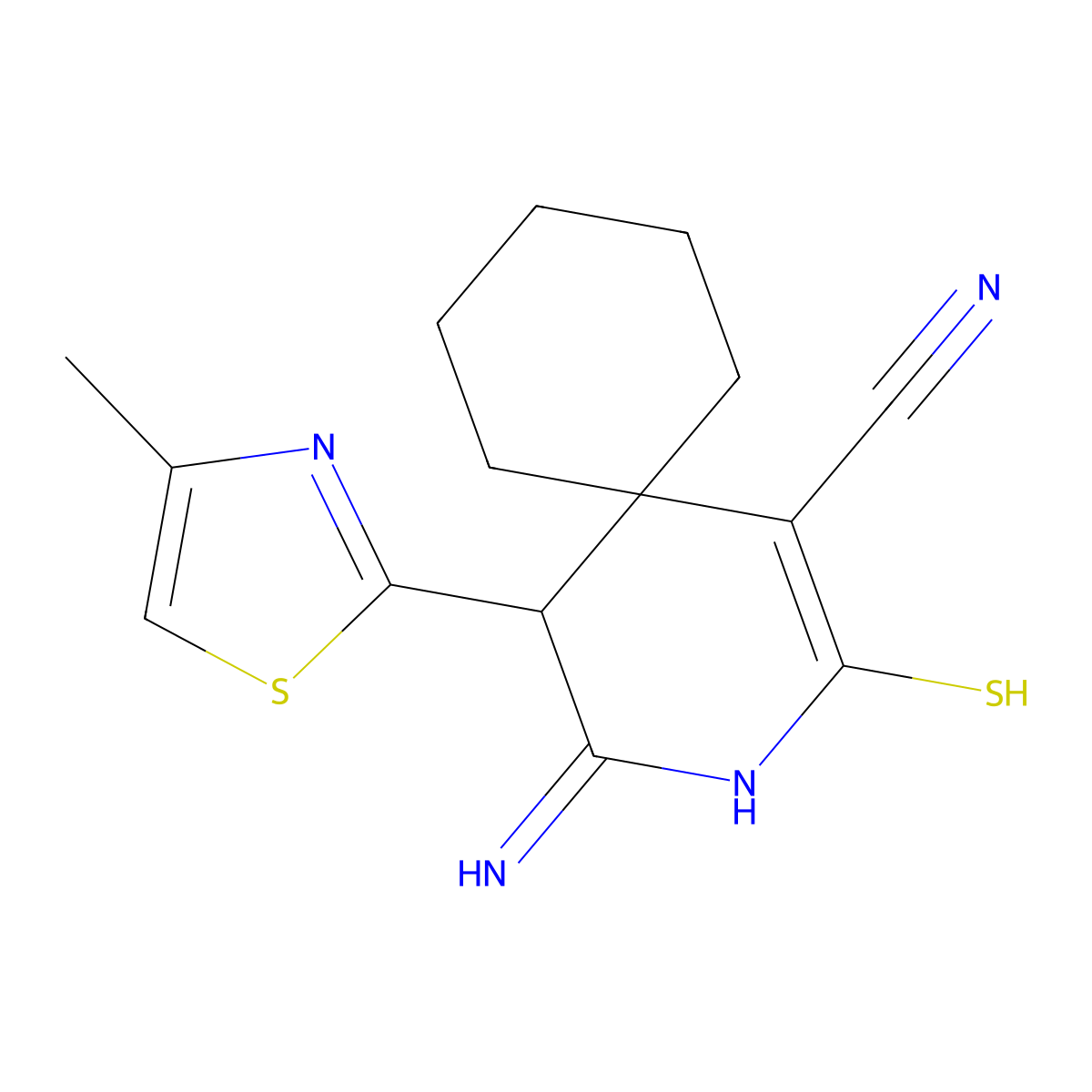4-Imino-5-(4-methyl-1,3-thiazol-2-yl)-2-sulfanyl-3-azaspiro[5.5]undec-1-ene-1-carbonitrile molecular structure, CAS 851207-99-3