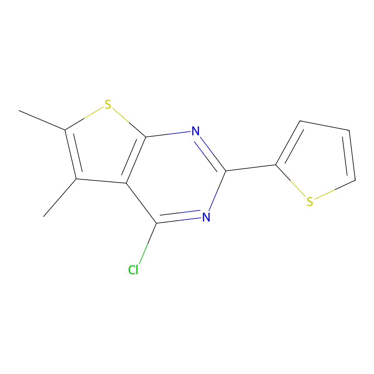 4-Chloro-5,6-dimethyl-2-(thiophen-2-yl)thieno(2,3-d)pyrimidine molecular structure, CAS 851208-04-3