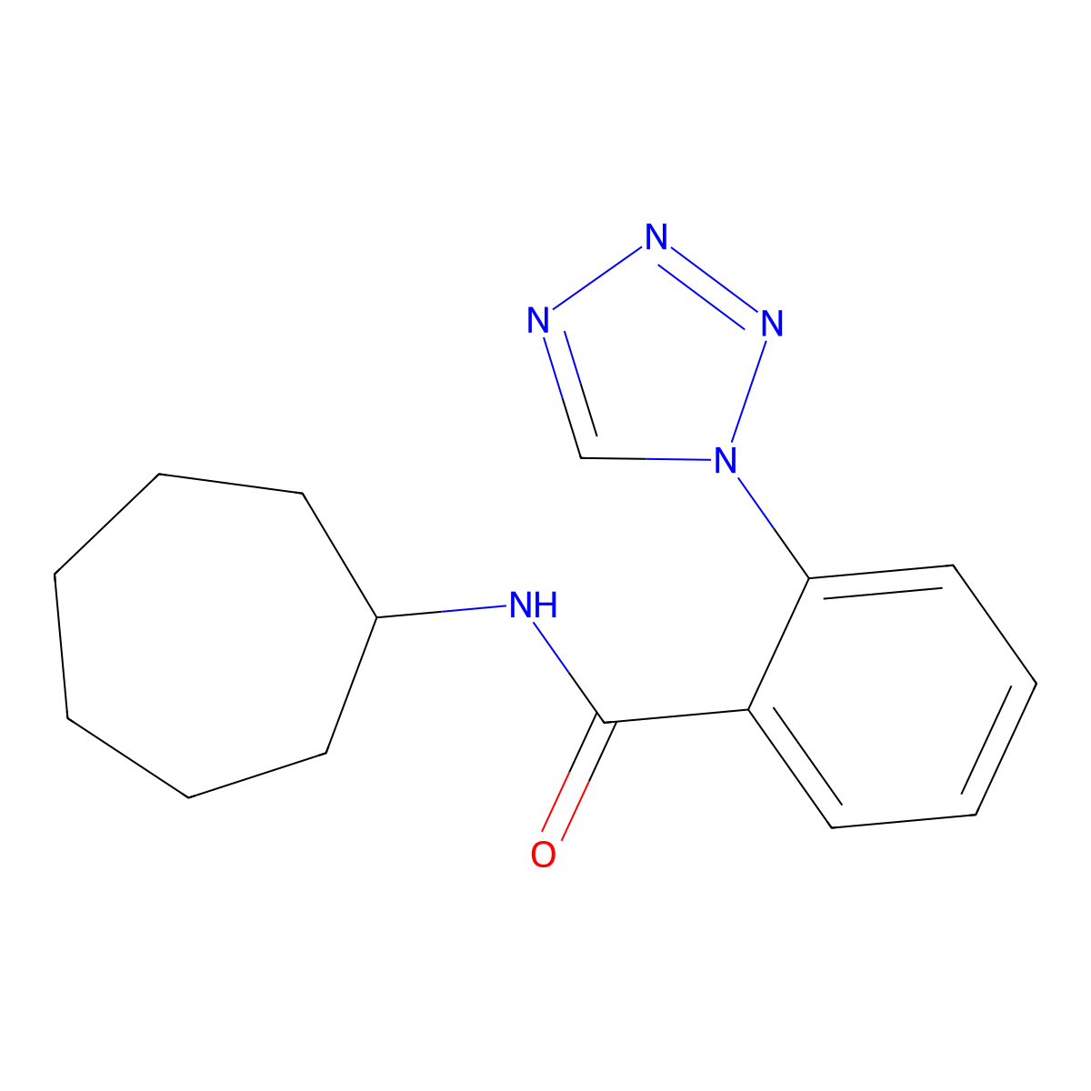 N-cycloheptyl-2-(tetrazol-1-yl)benzamide molecular structure, CAS 851208-14-5