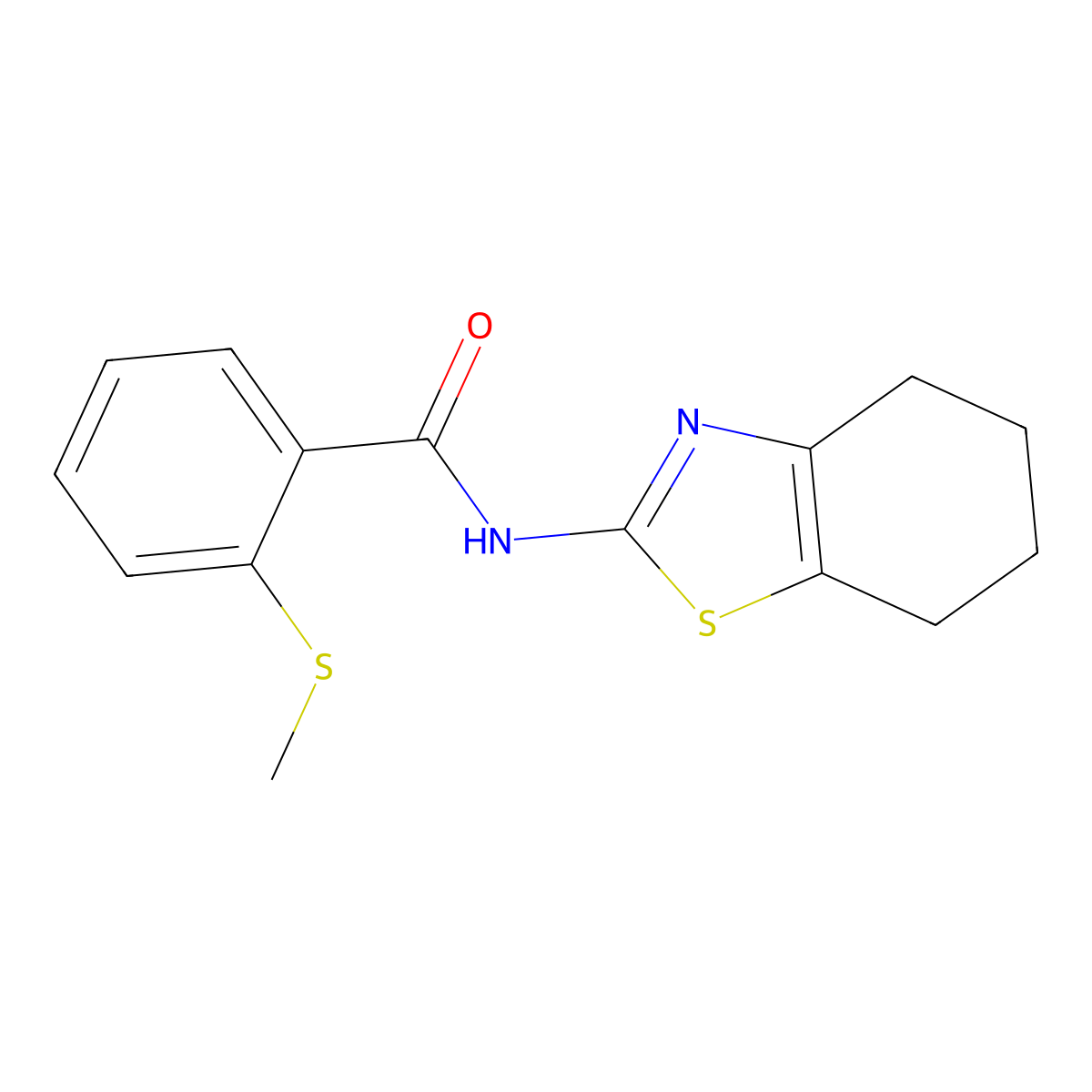 2-(methylthio)-N-(4,5,6,7-tetrahydrobenzo[d]thiazol-2-yl)benzamide molecular structure, CAS 851208-46-3
