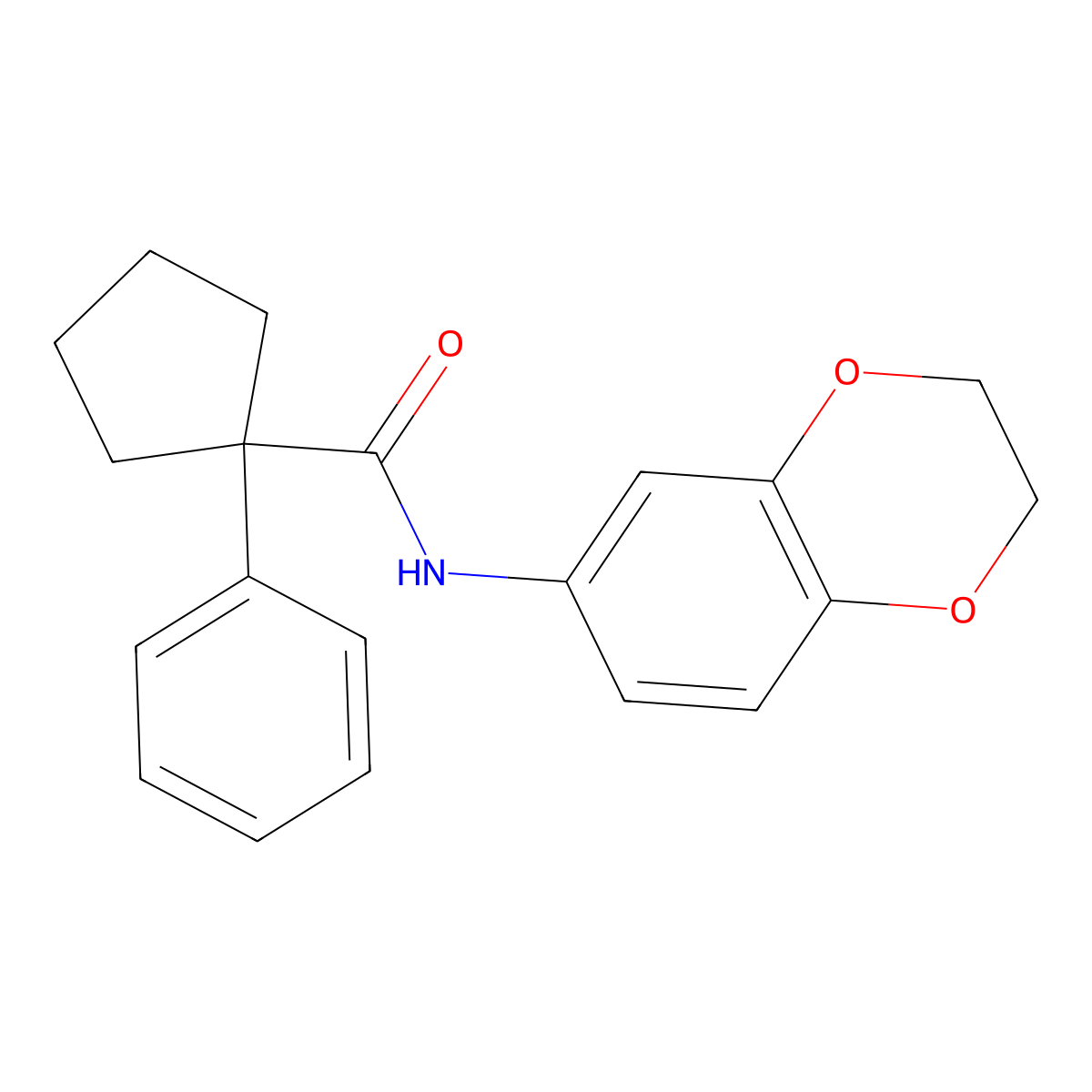 N-(2,3-dihydro-1,4-benzodioxin-6-yl)-1-phenylcyclopentane-1-carboxamide molecular structure, CAS 851209-58-0