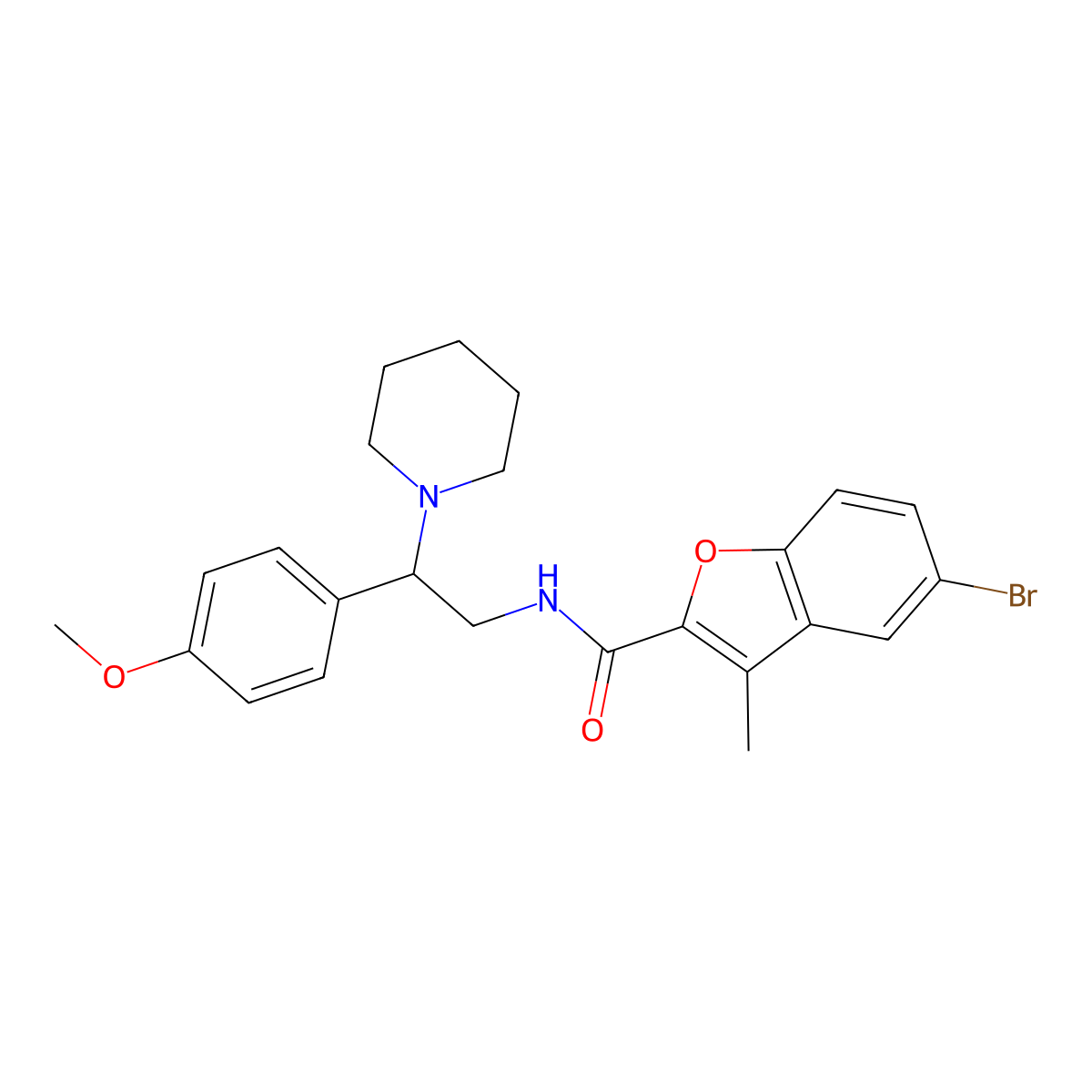 5-bromo-N-[2-(4-methoxyphenyl)-2-piperidin-1-ylethyl]-3-methyl-1-benzofuran-2-carboxamide molecular structure, CAS 851213-28-0