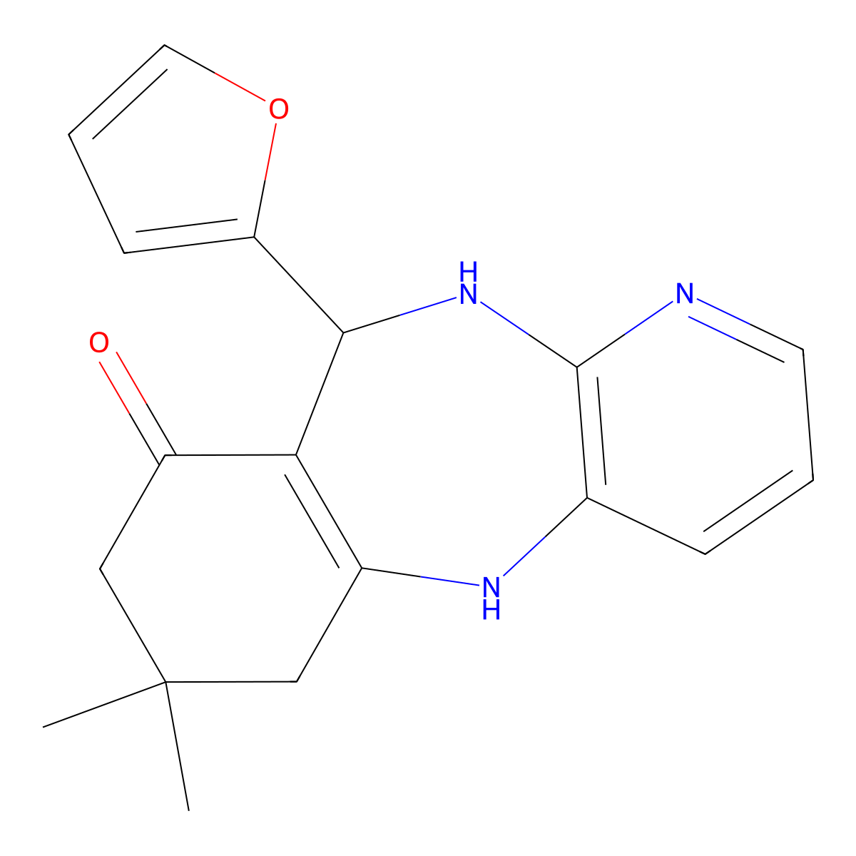 10-(2-furyl)-7,7-dimethyl-5,6,7,8,10,11-hexahydro-9H-pyrido[3,2-b][1,4]benzodiazepin-9-one molecular structure, CAS 851264-58-9