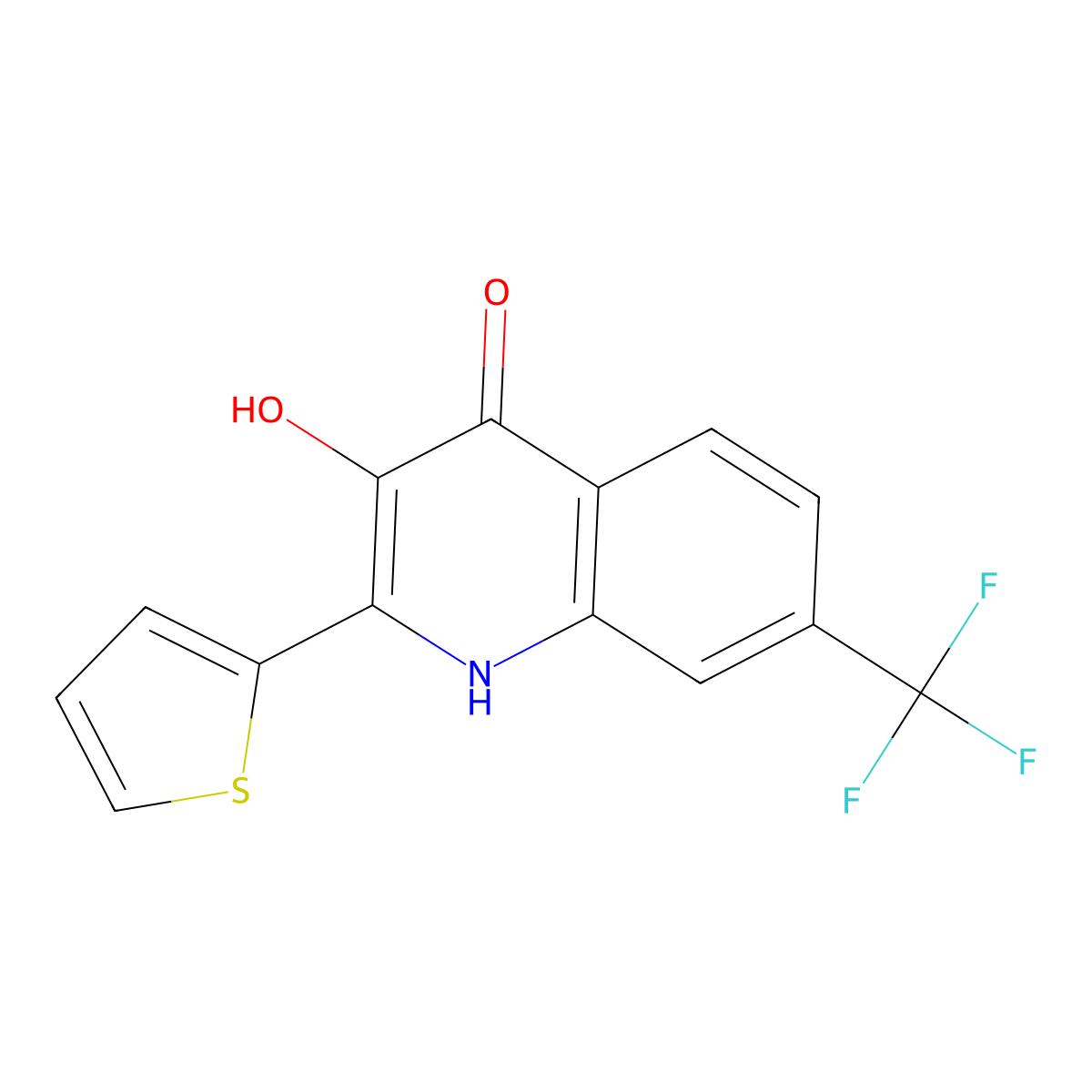 3-Hydroxy-2-(thiophen-2-yl)-7-(trifluoromethyl)-1,4-dihydroquinolin-4-one molecular structure, CAS 851268-40-1