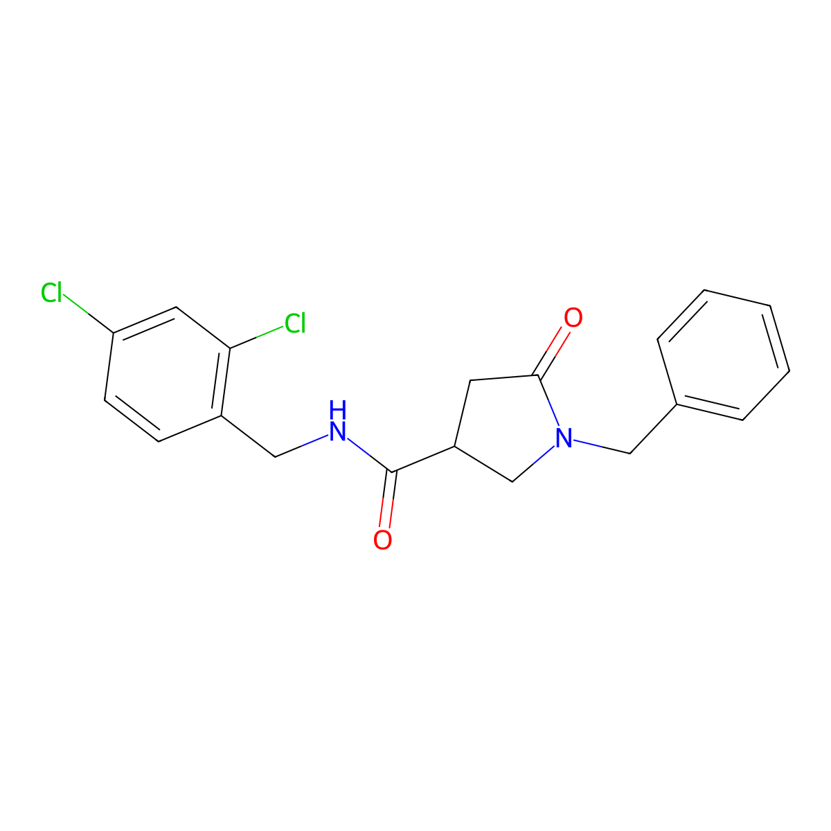 1-benzyl-N-[(2,4-dichlorophenyl)methyl]-5-oxopyrrolidine-3-carboxamide molecular structure, CAS 851269-75-5