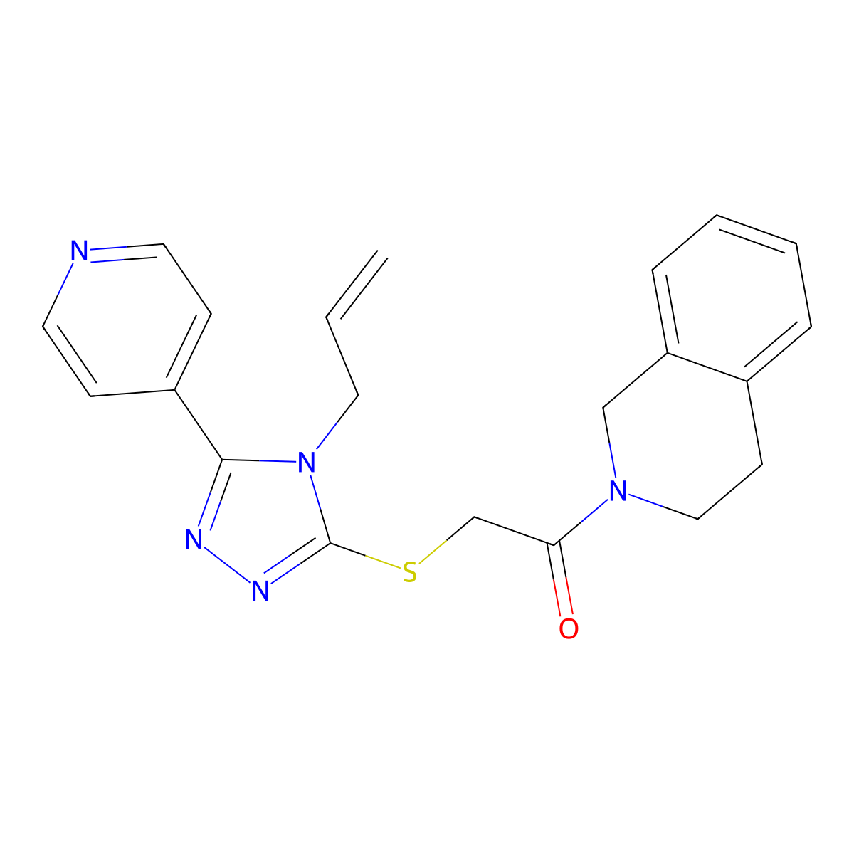 1-(3,4-dihydro-1H-isoquinolin-2-yl)-2-[(4-prop-2-enyl-5-pyridin-4-yl-1,2,4-triazol-3-yl)sulfanyl]ethanone molecular structure, CAS 851281-05-5