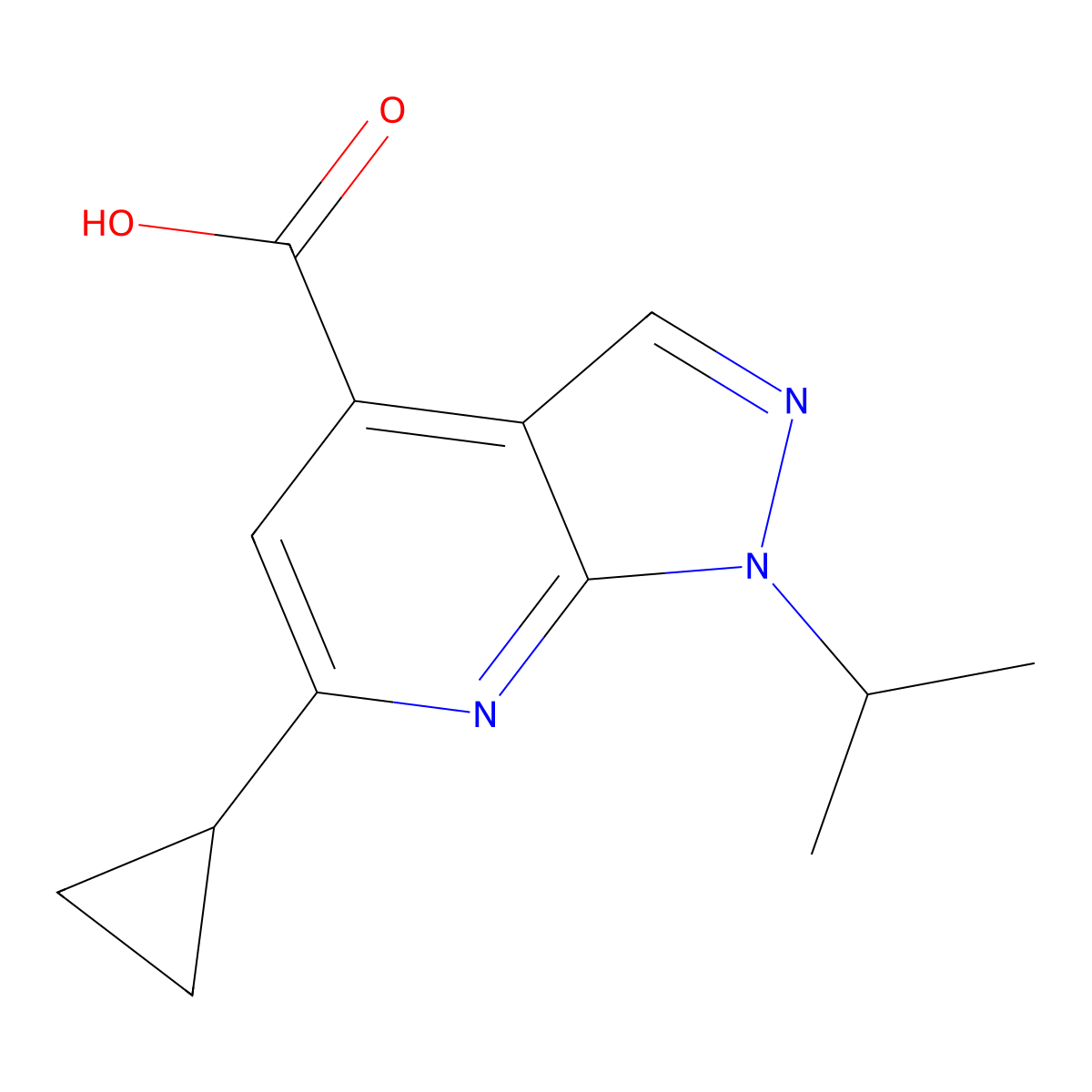 6-cyclopropyl-1-(propan-2-yl)-1H-pyrazolo[3,4-b]pyridine-4-carboxylic acid molecular structure, CAS 851288-57-8