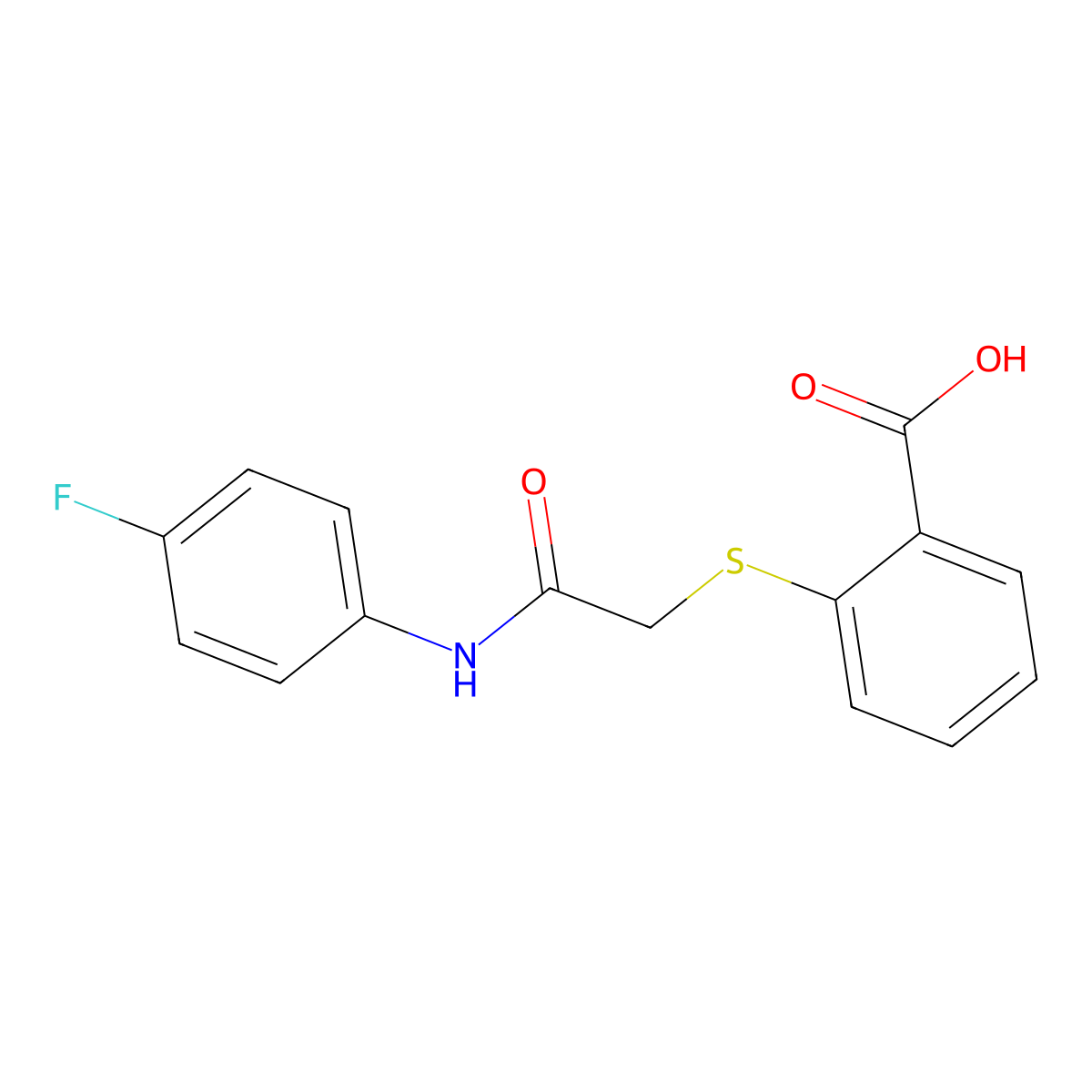 2-({[(4-Fluorophenyl)carbamoyl]methyl}sulfanyl)benzoic acid molecular structure, CAS 851288-58-9
