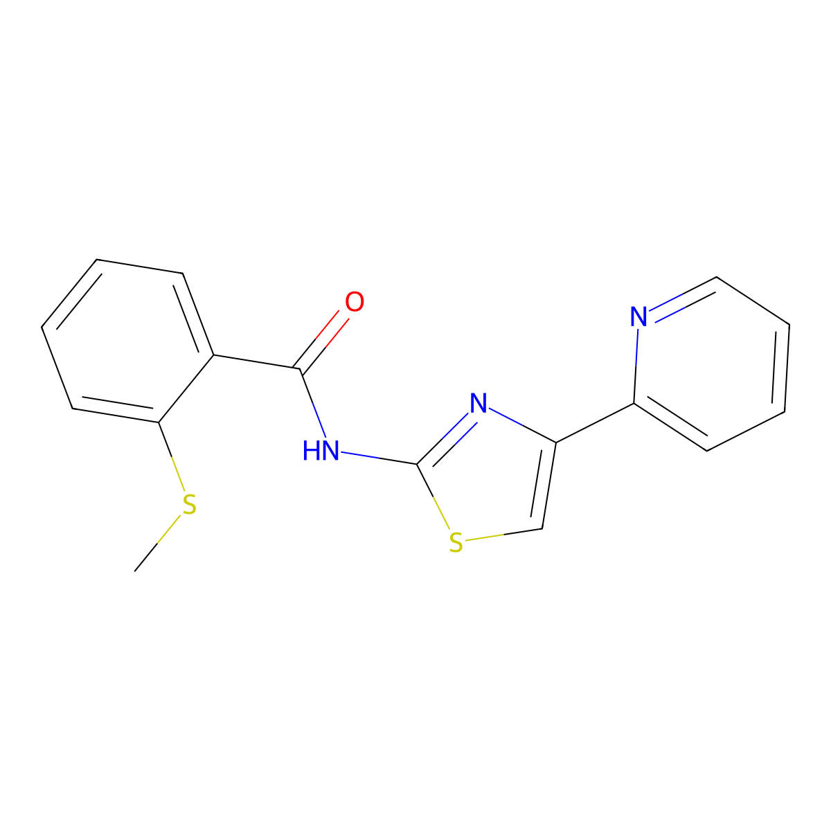 2-(methylsulfanyl)-N-[4-(pyridin-2-yl)-1,3-thiazol-2-yl]benzamide molecular structure, CAS 851289-23-1