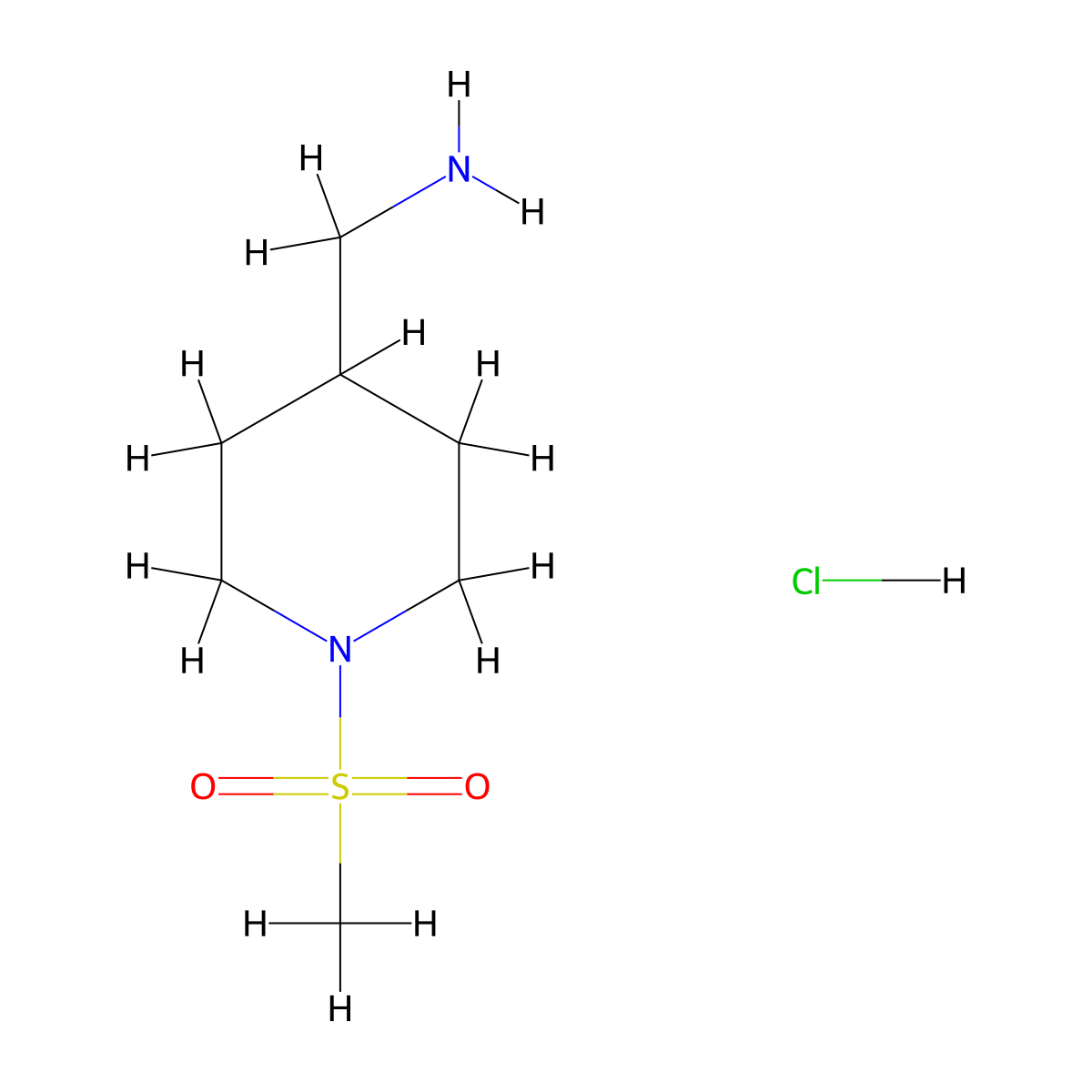 (1-Methanesulfonylpiperidin-4-yl)methanamine hydrochloride molecular structure, CAS 851308-25-3