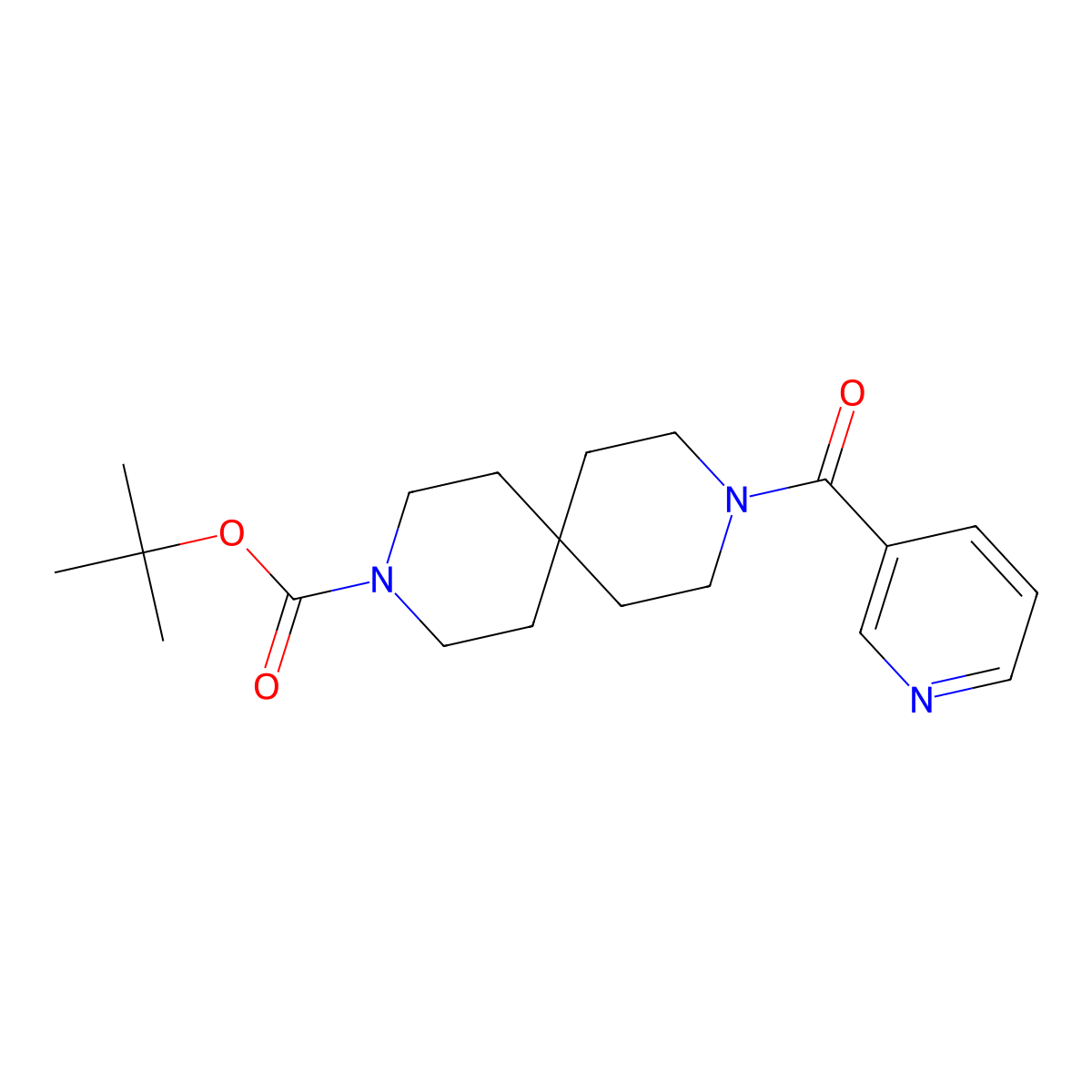 Tert-butyl 9-(pyridin-3-ylcarbonyl)-3,9-diazaspiro[5.5]undecane-3-carboxylate molecular structure, CAS 851324-35-1