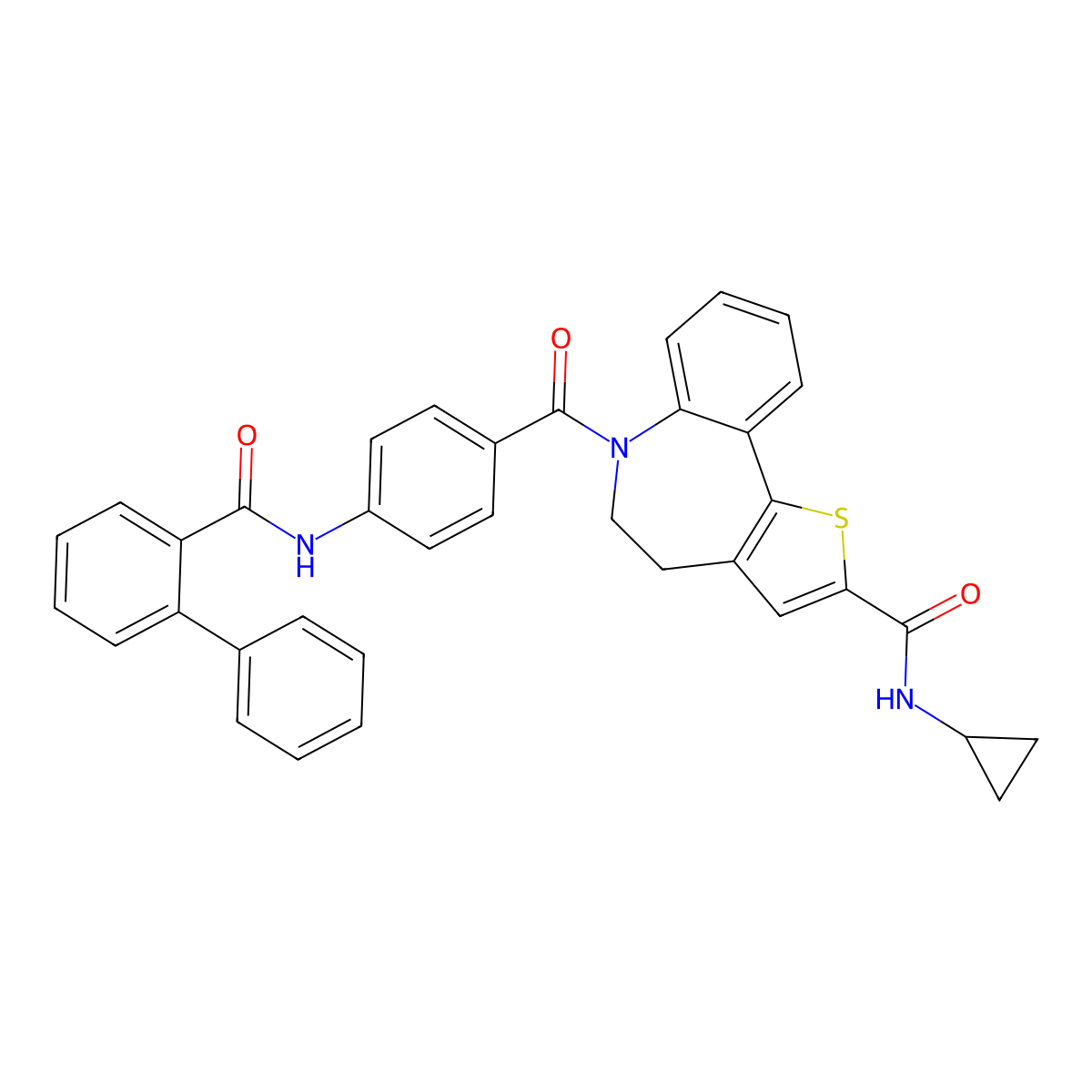 N-cyclopropyl-6-[4-[(2-phenylbenzoyl)amino]benzoyl]-4,5-dihydrothieno[3,2-d][1]benzazepine-2-carboxamide molecular structure, CAS 851331-05-0