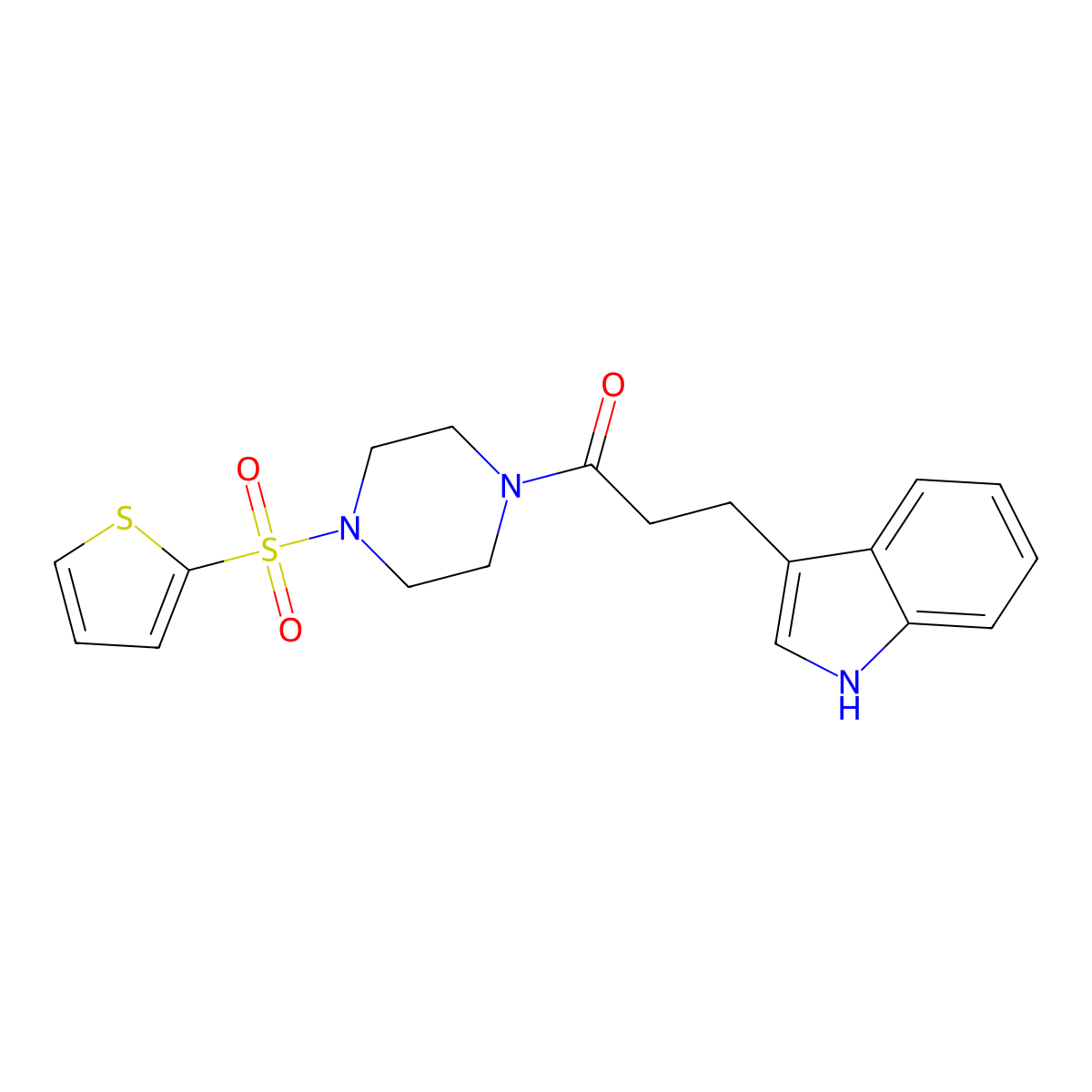3-(1H-indol-3-yl)-1-[4-(thiophene-2-sulfonyl)piperazin-1-yl]propan-1-one molecular structure, CAS 851395-81-8