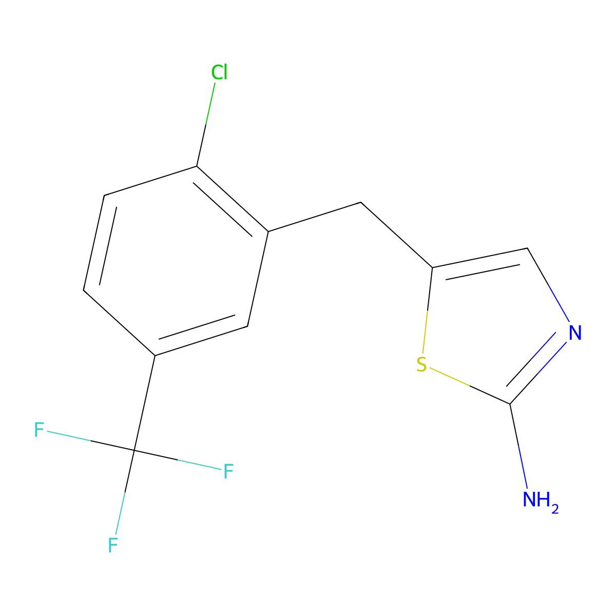 5-{[2-Chloro-5-(trifluoromethyl)phenyl]methyl}-1,3-thiazol-2-amine molecular structure, CAS 851398-28-2