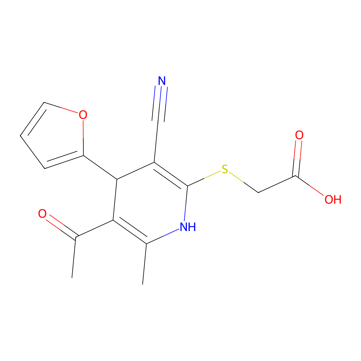 2-{[5-Acetyl-3-cyano-4-(furan-2-yl)-6-methyl-1,4-dihydropyridin-2-yl]sulfanyl}acetic acid molecular structure, CAS 851398-33-9