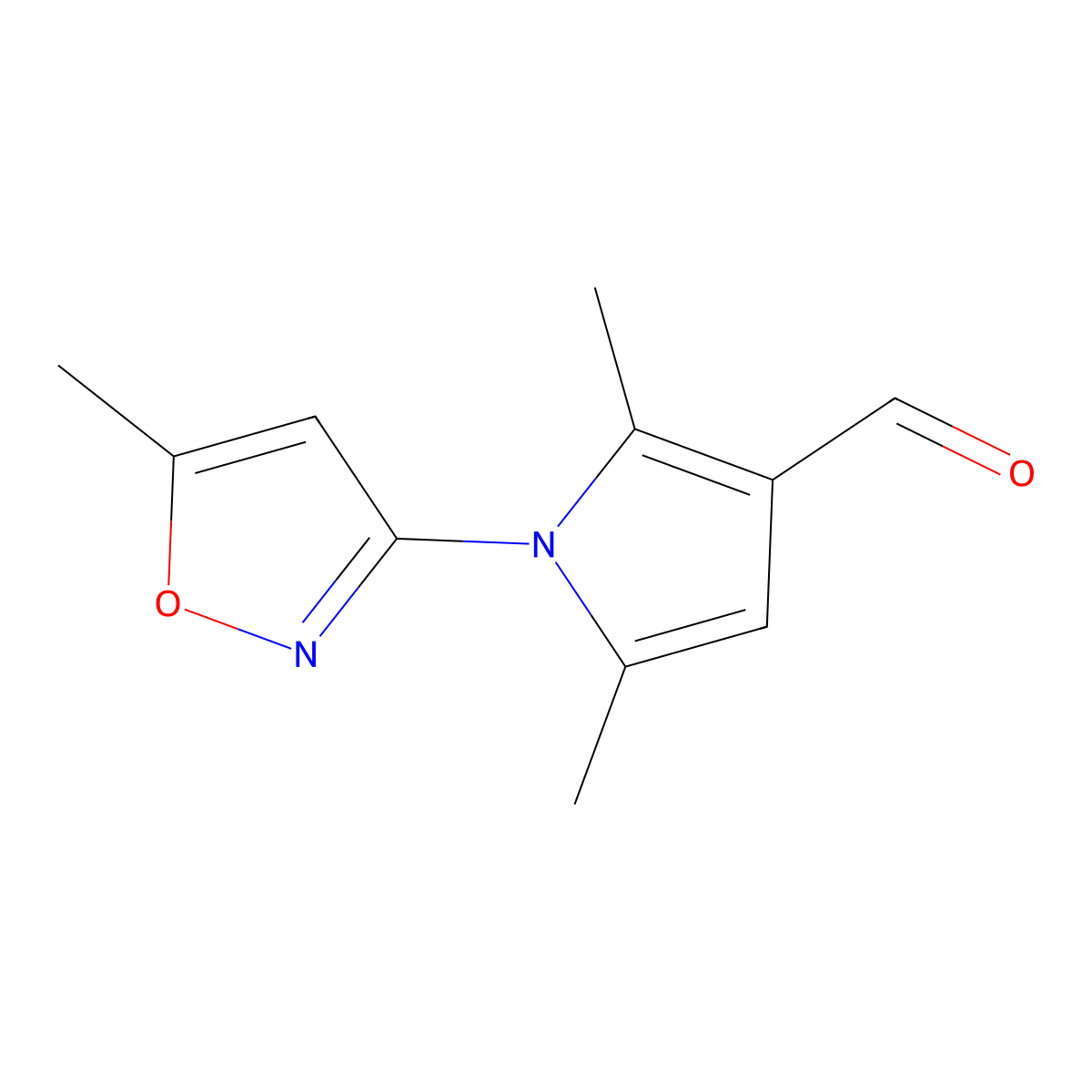 2,5-dimethyl-1-(5-methyl-1,2-oxazol-3-yl)-1H-pyrrole-3-carbaldehyde molecular structure, CAS 851398-35-1