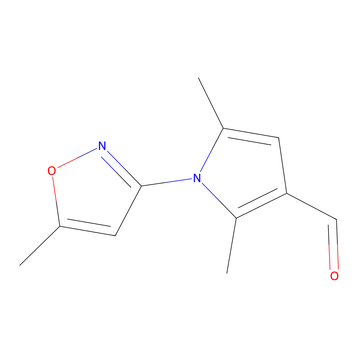 2,5-dimethyl-1-(5-methyl-1,2-oxazol-3-yl)-1H-pyrrole-3-carbaldehyde molecular structure, CAS 851398-35-1