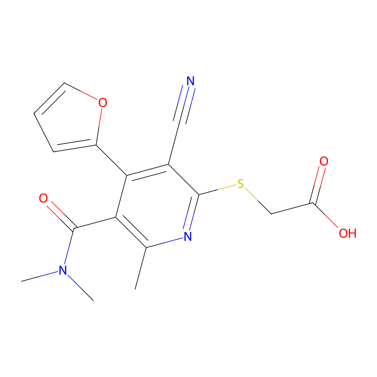 2-{[3-Cyano-5-(dimethylcarbamoyl)-4-(furan-2-yl)-6-methylpyridin-2-yl]sulfanyl}acetic acid molecular structure, CAS 851398-36-2