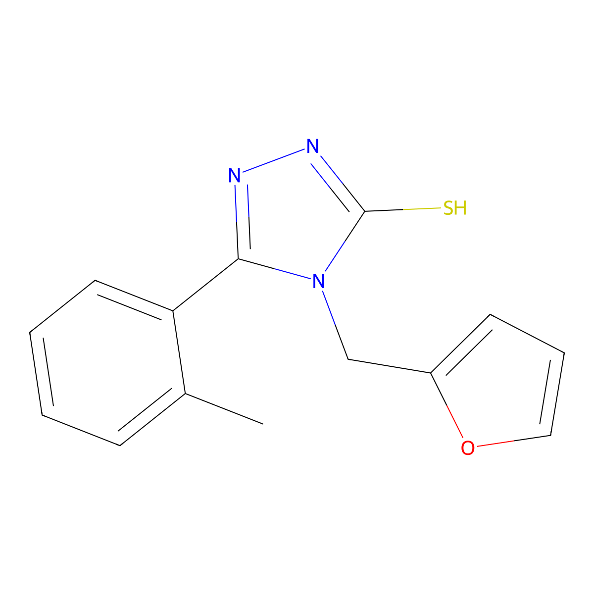 4-(furan-2-ylmethyl)-5-(2-methylphenyl)-4H-1,2,4-triazole-3-thiol molecular structure, CAS 851398-38-4