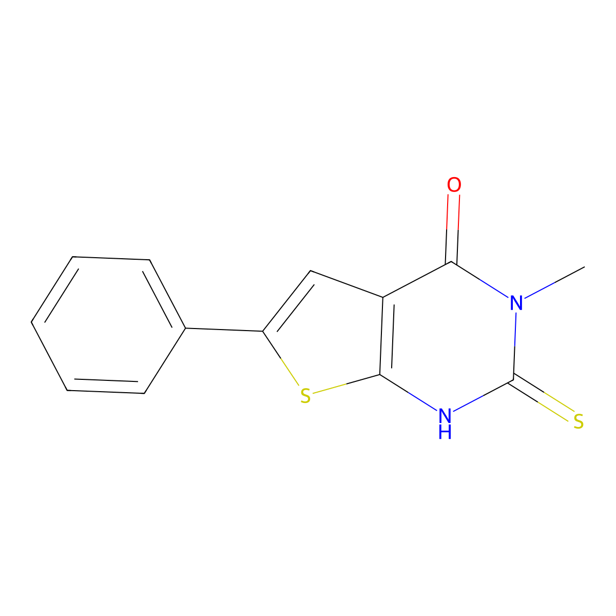 3-methyl-6-phenyl-2-sulfanyl-3H,4H-thieno[2,3-d]pyrimidin-4-one molecular structure, CAS 851398-42-0