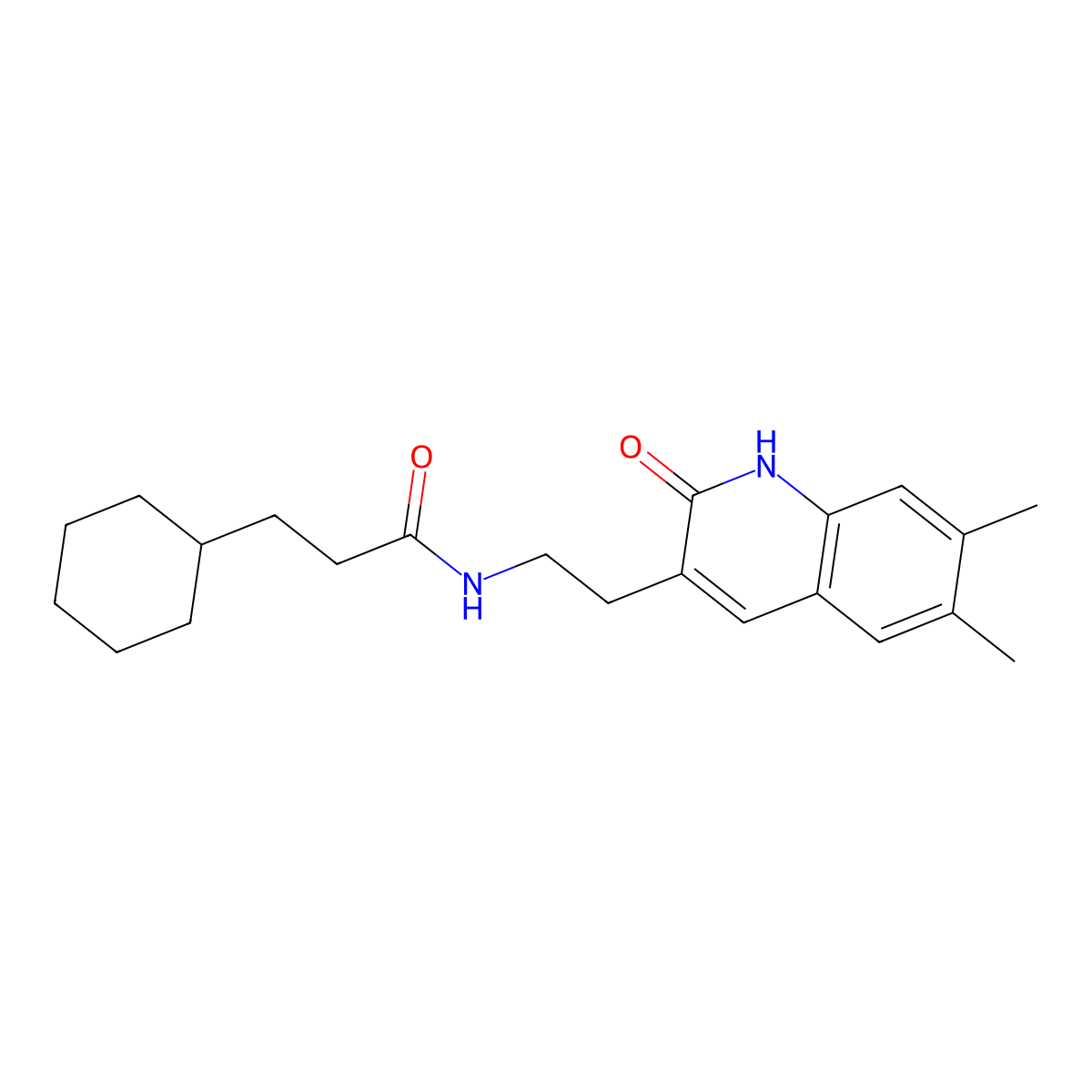 3-cyclohexyl-N-[2-(6,7-dimethyl-2-oxo-1H-quinolin-3-yl)ethyl]propanamide molecular structure, CAS 851402-92-1