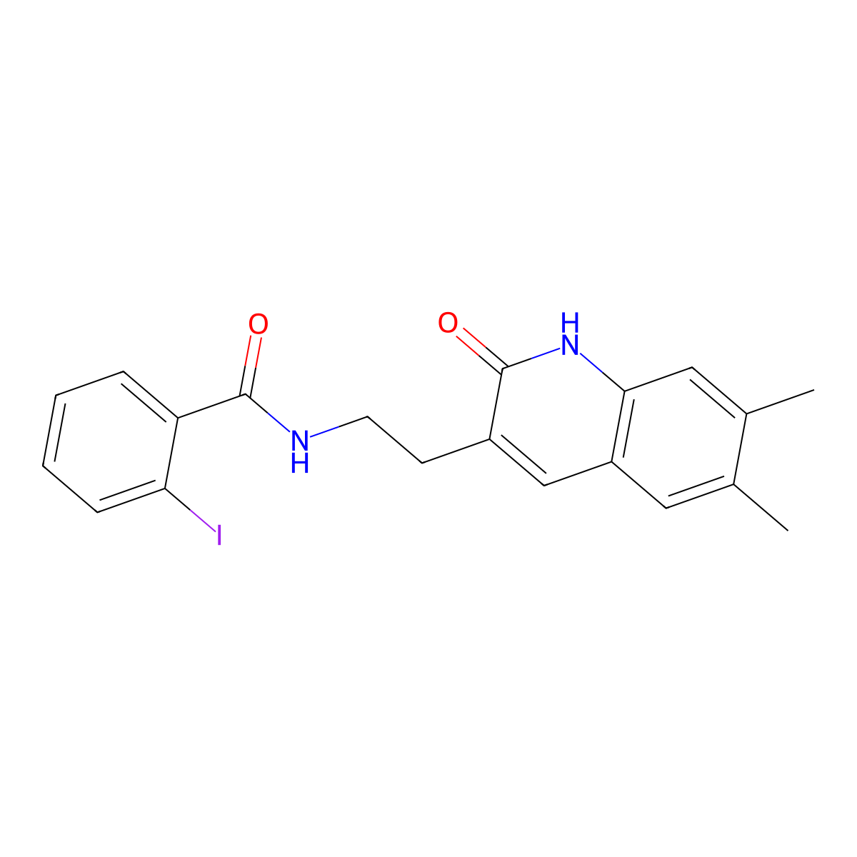 N-[2-(6,7-dimethyl-2-oxo-1H-quinolin-3-yl)ethyl]-2-iodobenzamide molecular structure, CAS 851402-98-7