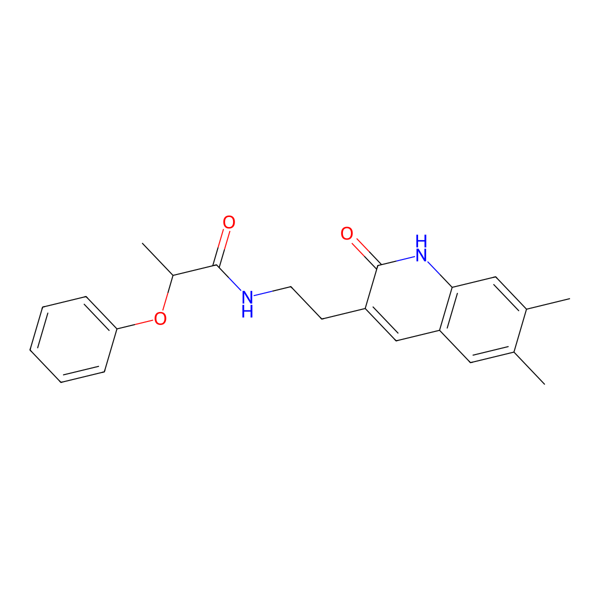 N-[2-(6,7-dimethyl-2-oxo-1H-quinolin-3-yl)ethyl]-2-phenoxypropanamide molecular structure, CAS 851403-06-0