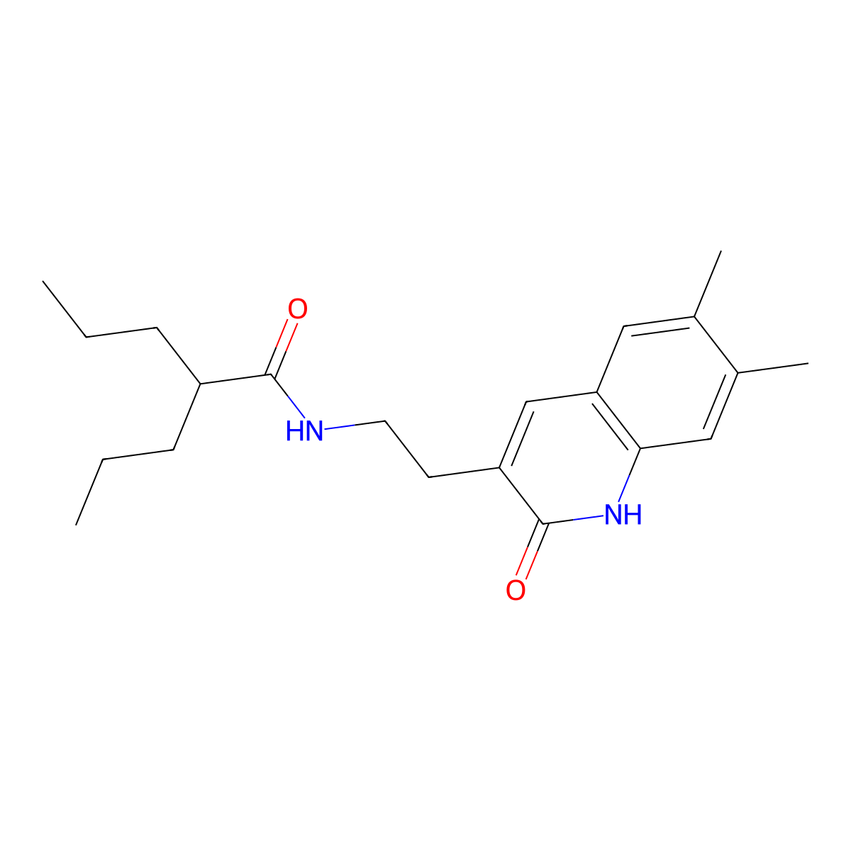 N-[2-(6,7-dimethyl-2-oxo-1H-quinolin-3-yl)ethyl]-2-propylpentanamide molecular structure, CAS 851403-12-8