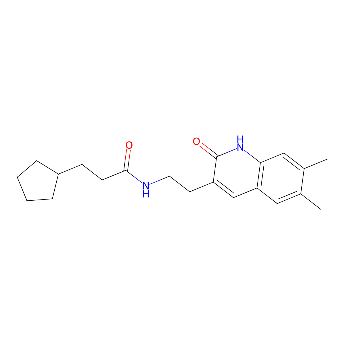 3-cyclopentyl-N-[2-(6,7-dimethyl-2-oxo-1H-quinolin-3-yl)ethyl]propanamide molecular structure, CAS 851403-15-1