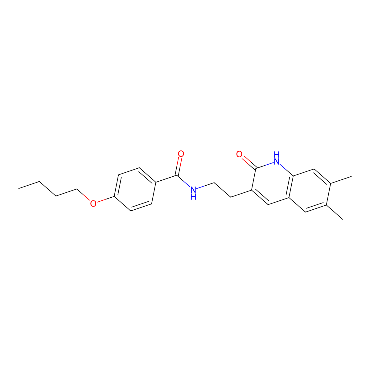 4-butoxy-N-(2-(6,7-dimethyl-2-oxo-1,2-dihydroquinolin-3-yl)ethyl)benzamide molecular structure, CAS 851403-21-9