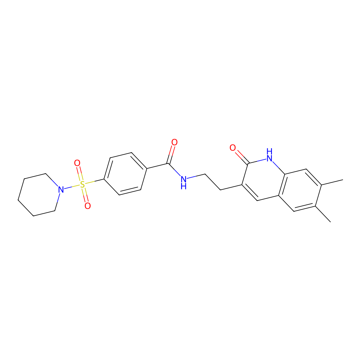 N-(2-(6,7-dimethyl-2-oxo-1,2-dihydroquinolin-3-yl)ethyl)-4-(piperidin-1-ylsulfonyl)benzamide molecular structure, CAS 851403-25-3