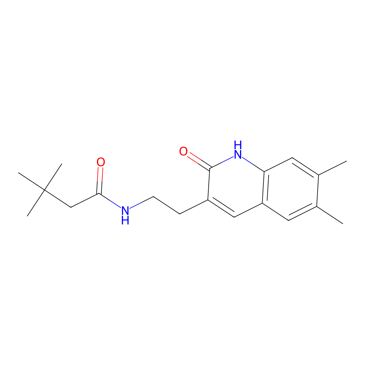 N-(2-(6,7-dimethyl-2-oxo-1,2-dihydroquinolin-3-yl)ethyl)-3,3-dimethylbutanamide molecular structure, CAS 851403-27-5