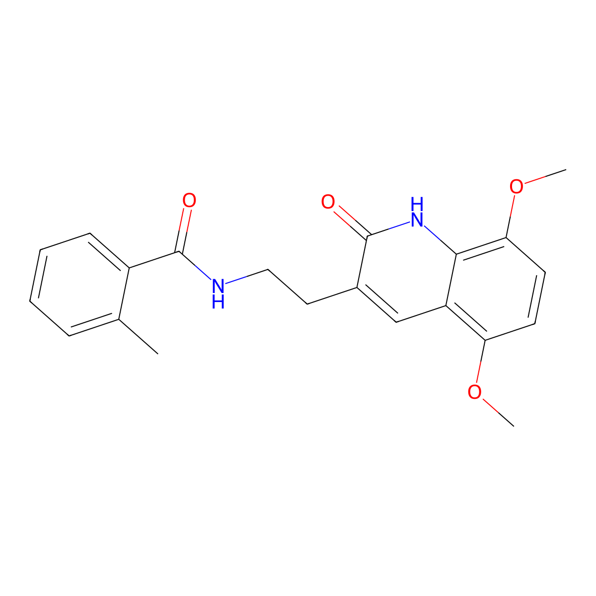 N-(2-(5,8-dimethoxy-2-oxo-1,2-dihydroquinolin-3-yl)ethyl)-2-methylbenzamide molecular structure, CAS 851403-43-5