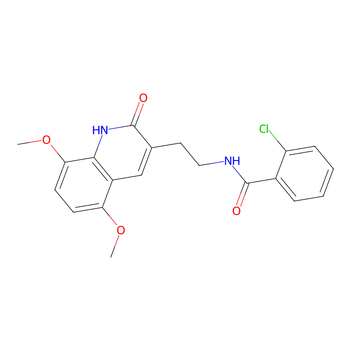 2-chloro-N-(2-(5,8-dimethoxy-2-oxo-1,2-dihydroquinolin-3-yl)ethyl)benzamide molecular structure, CAS 851403-44-6