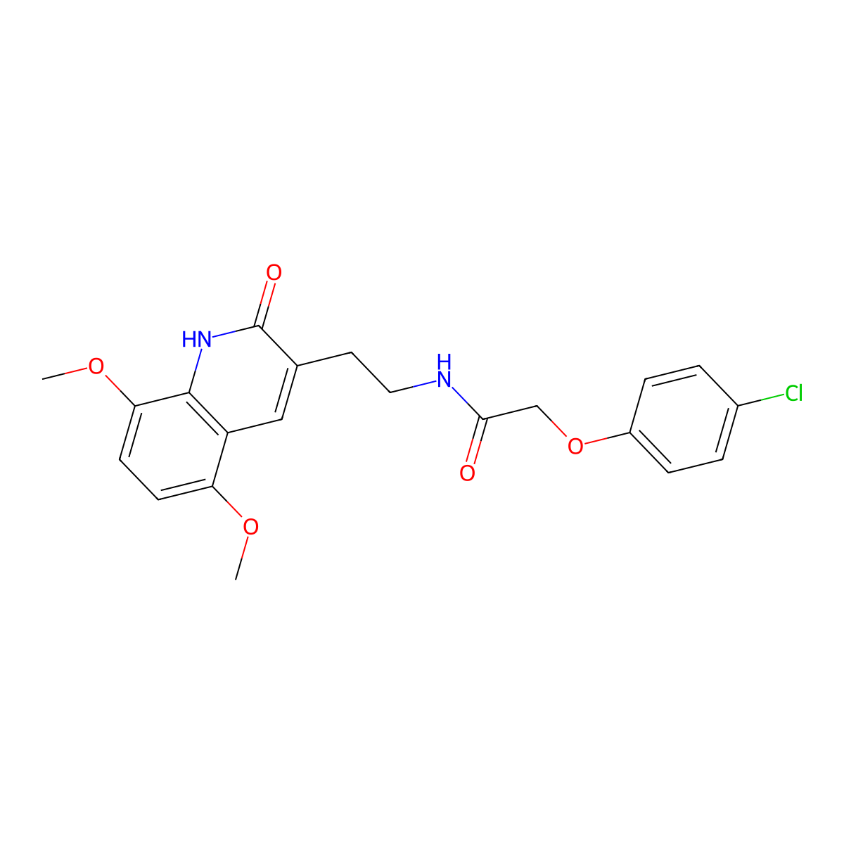 2-(4-chlorophenoxy)-N-(2-(5,8-dimethoxy-2-oxo-1,2-dihydroquinolin-3-yl)ethyl)acetamide molecular structure, CAS 851403-48-0