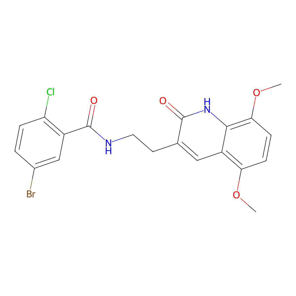 5-bromo-2-chloro-N-[2-(5,8-dimethoxy-2-oxo-1H-quinolin-3-yl)ethyl]benzamide molecular structure, CAS 851403-55-9