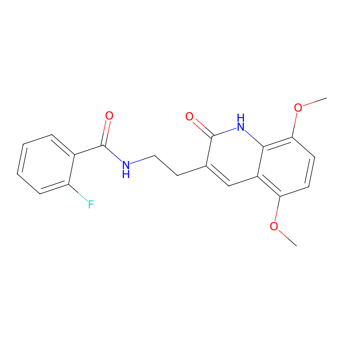 N-(2-(5,8-dimethoxy-2-oxo-1,2-dihydroquinolin-3-yl)ethyl)-2-fluorobenzamide molecular structure, CAS 851403-63-9