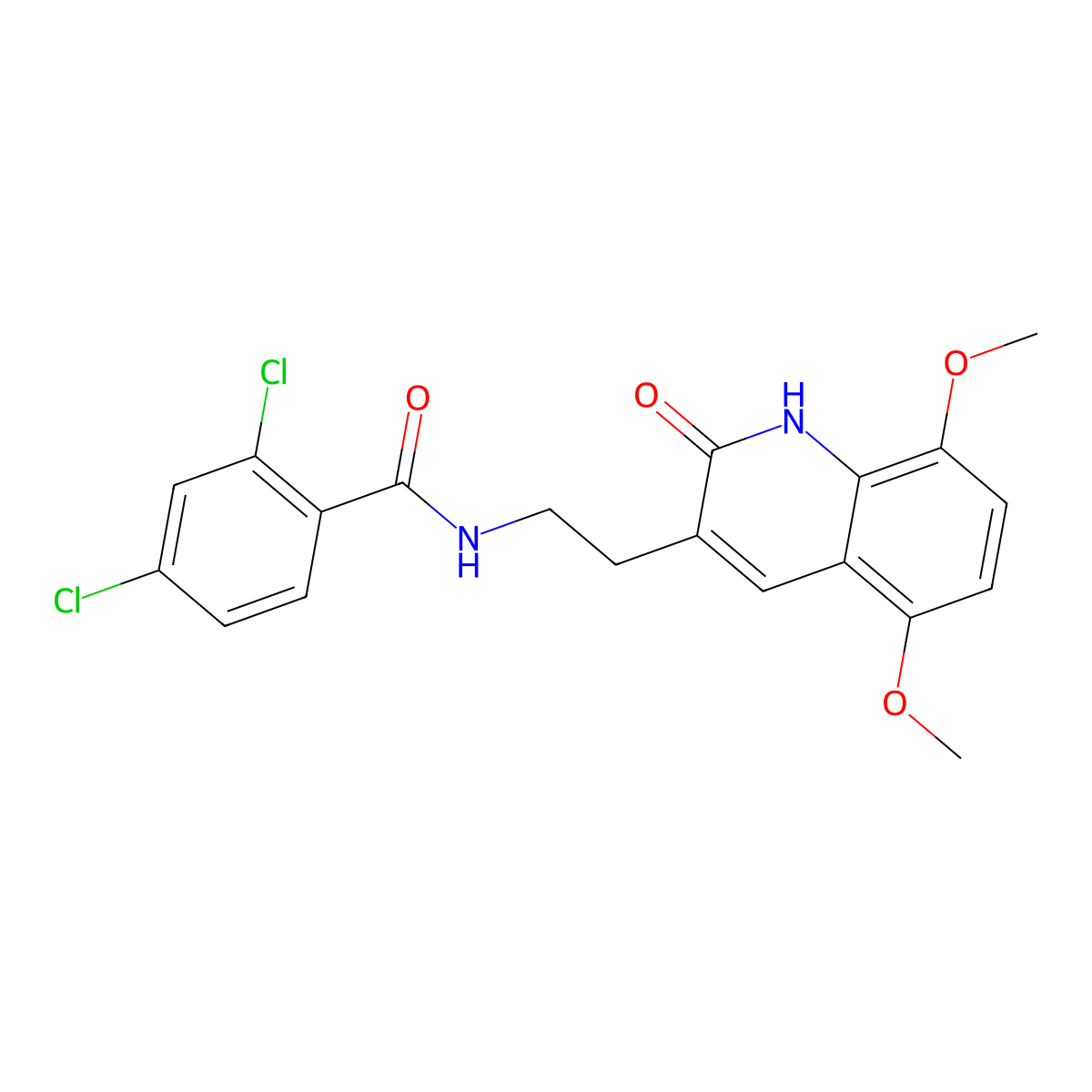 2,4-dichloro-N-[2-(5,8-dimethoxy-2-oxo-1H-quinolin-3-yl)ethyl]benzamide molecular structure, CAS 851403-68-4