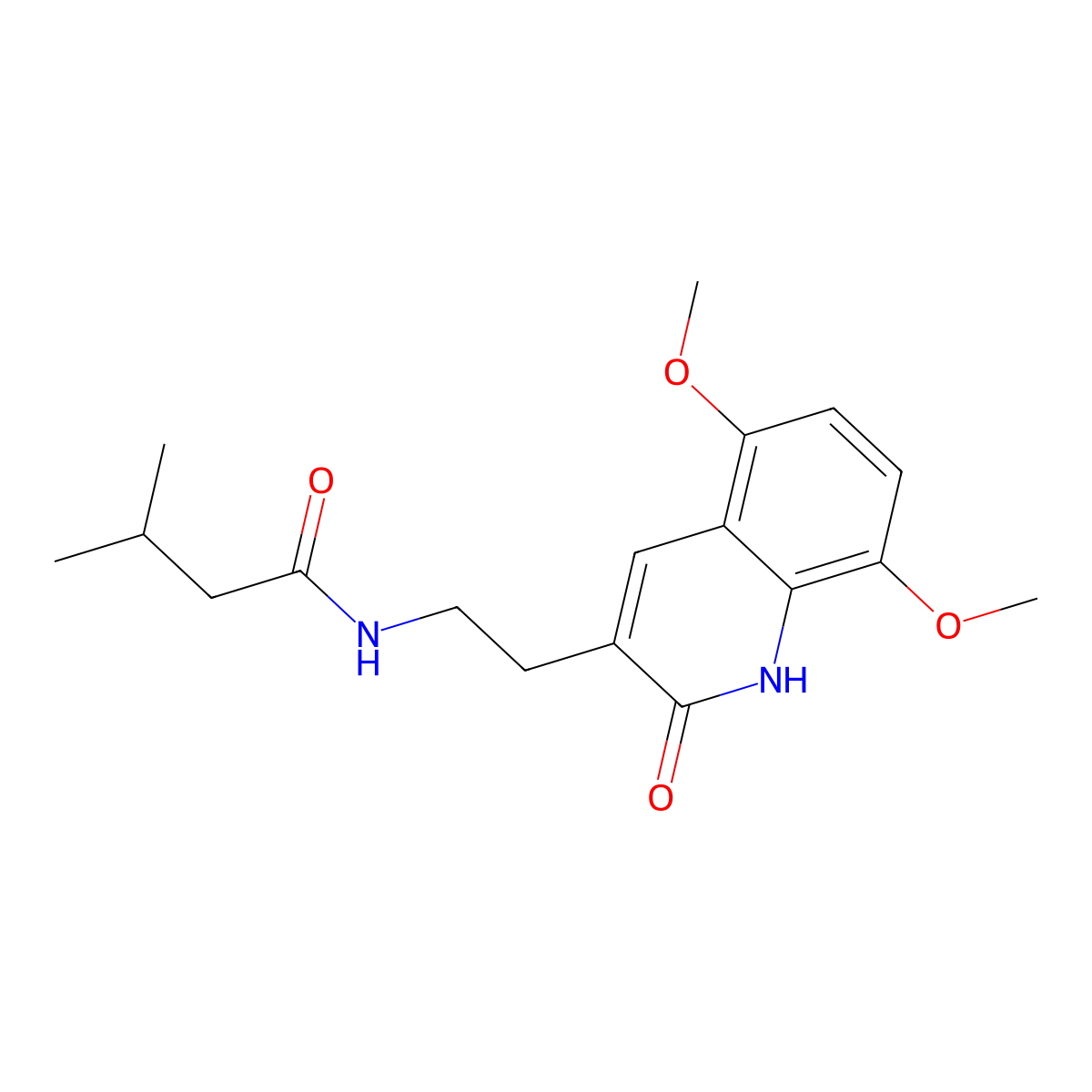 N-(2-(5,8-dimethoxy-2-oxo-1,2-dihydroquinolin-3-yl)ethyl)-3-methylbutanamide molecular structure, CAS 851403-70-8
