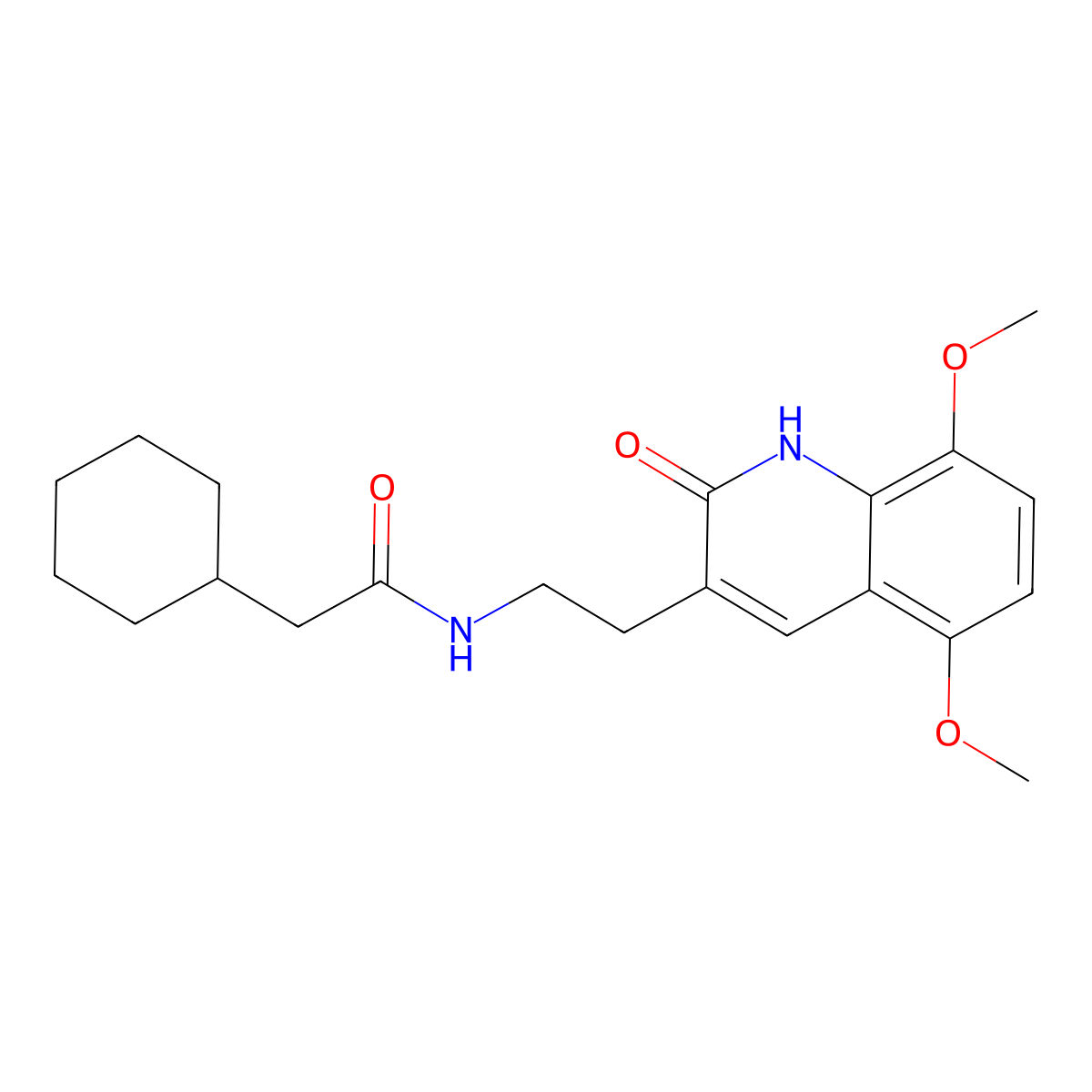 2-cyclohexyl-N-[2-(5,8-dimethoxy-2-oxo-1H-quinolin-3-yl)ethyl]acetamide molecular structure, CAS 851403-72-0