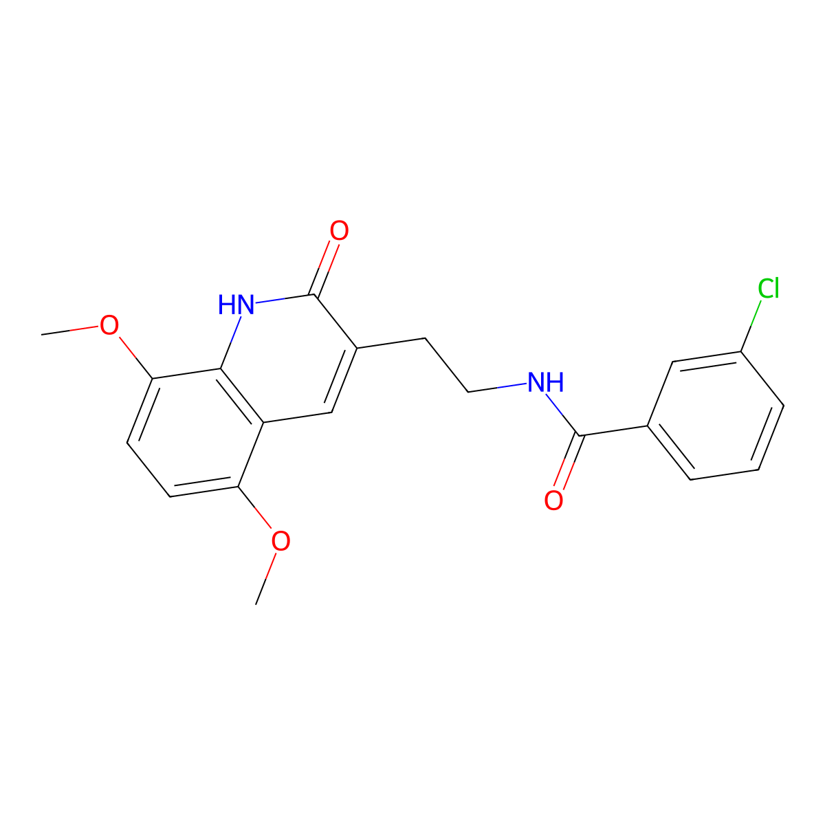 3-chloro-N-[2-(5,8-dimethoxy-2-oxo-1H-quinolin-3-yl)ethyl]benzamide molecular structure, CAS 851403-73-1